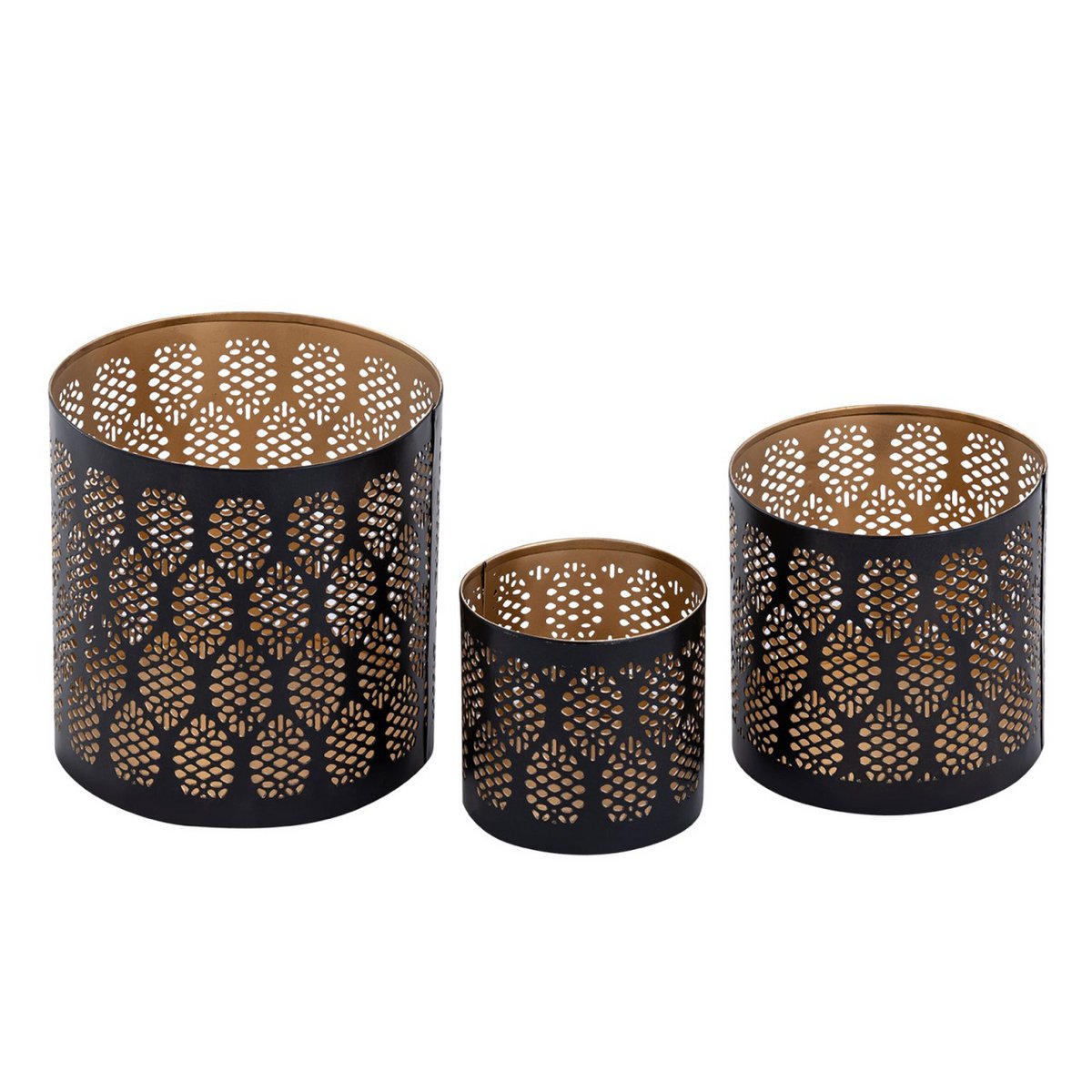 Candlestick set of 3 Masterbox 18x 3-piece lantern oriental tealight holder round black gold