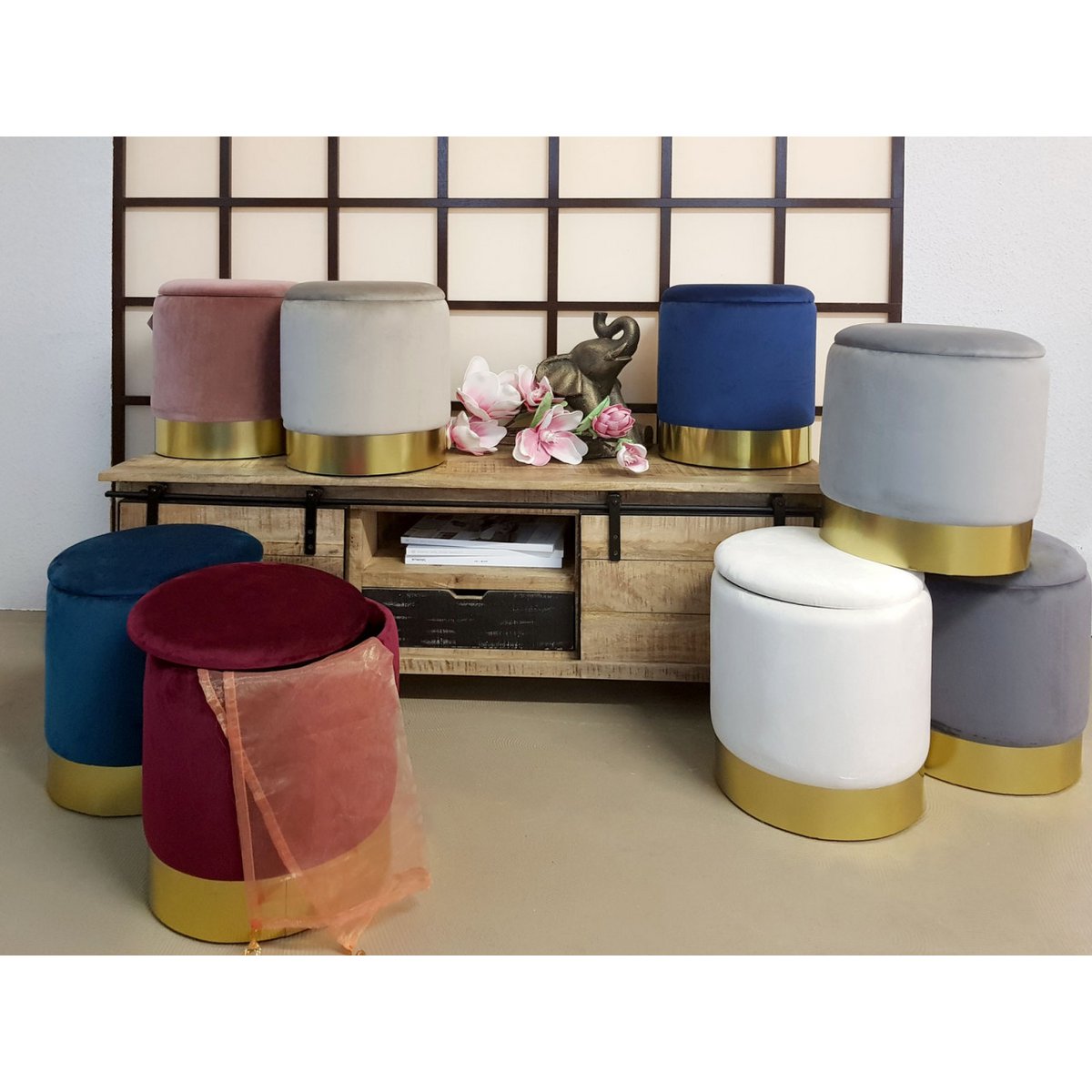Velvet stool decorative stool velvet pouf decorative pouf velor stool with storage space and lid Ø 31 H 38 cm