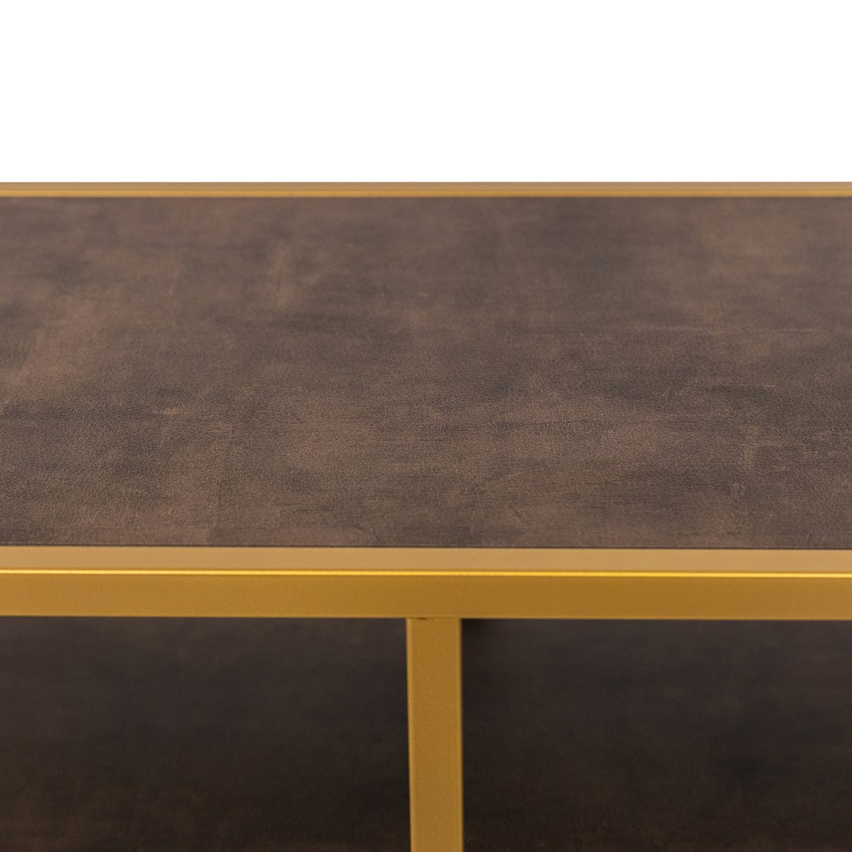 Stalux Side-table 'Teun' 200cm, color gold / brown leather look