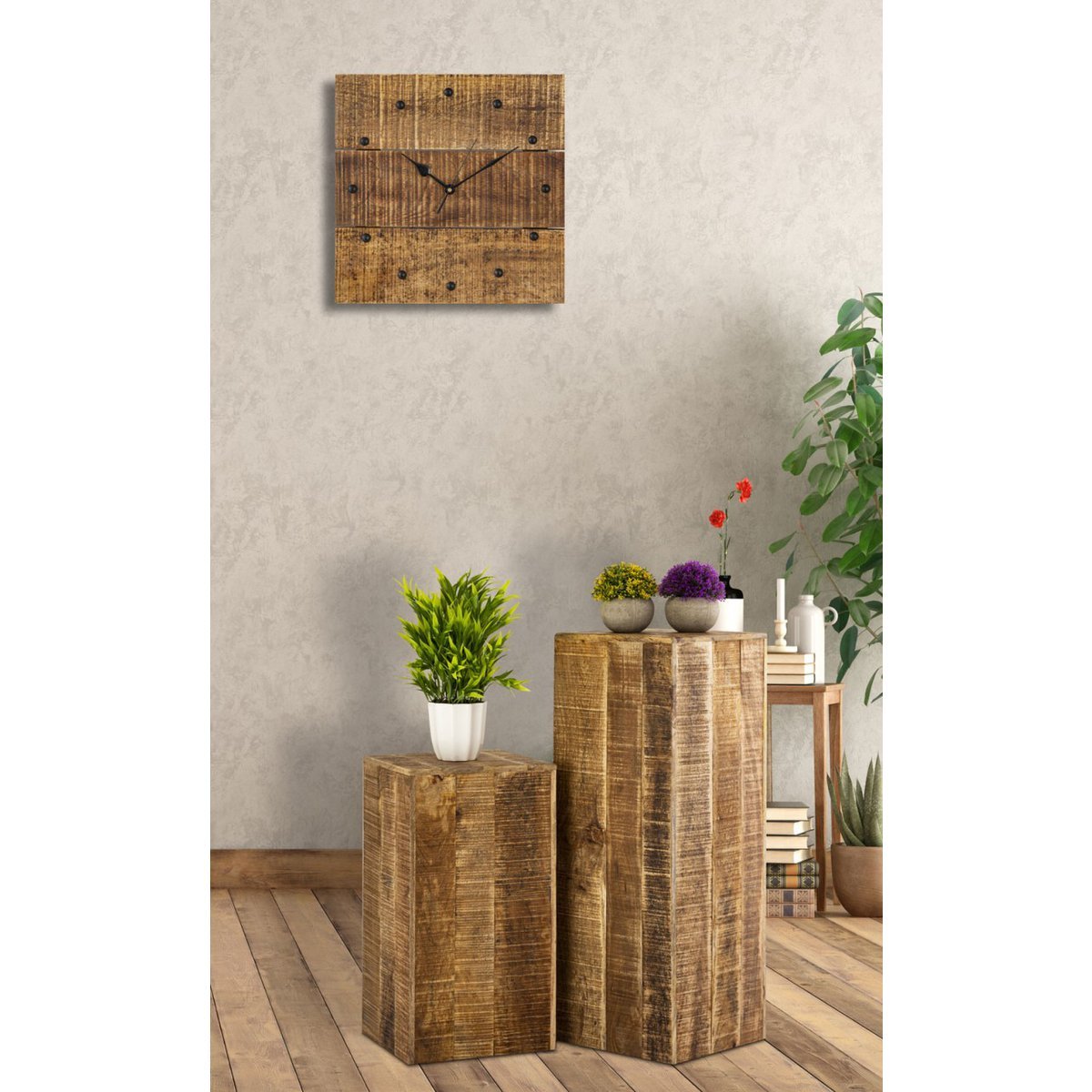 Wall clock wood clock 30x30cm wall clock wood living room noiseless square made of mango wood