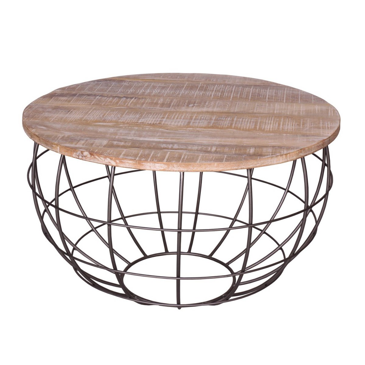 Coffee table sustainable round ø 75 cm living room table solid wood London metal grid metal frame