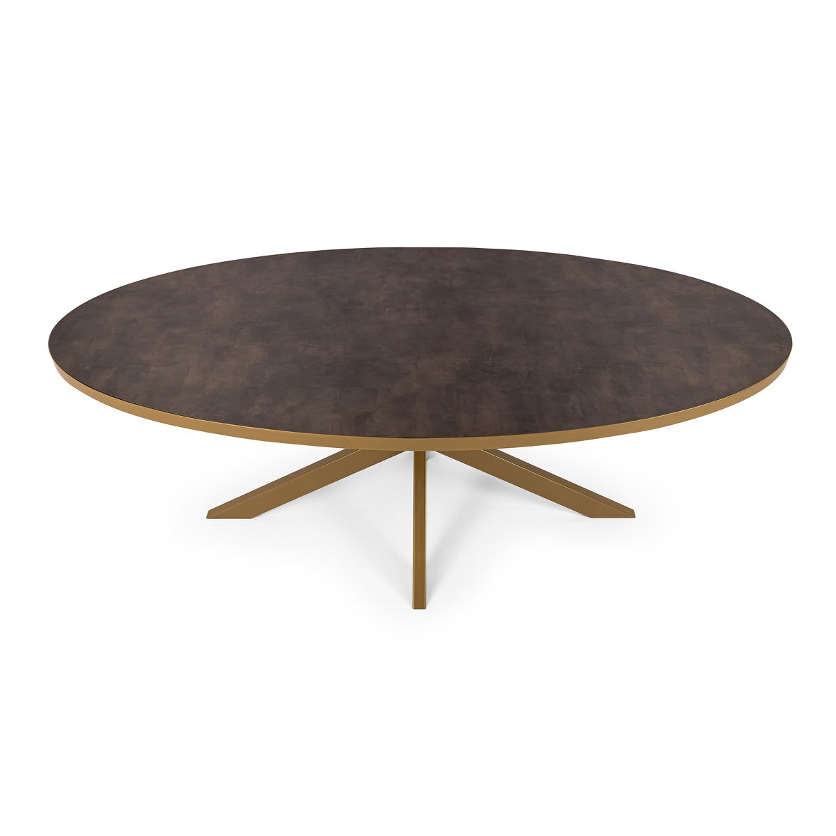 Stalux Oval dining table 'Mees' 210 x 100cm, color gold / brown leather look