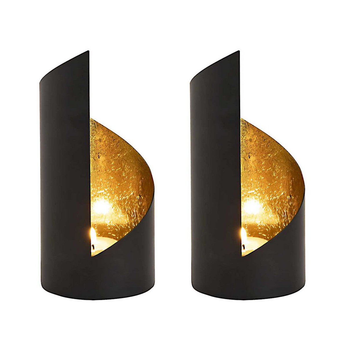 Candle holder 32-piece set 2 x 16 VE tealight holder Kevin cylindrical black matt gold-plated inside