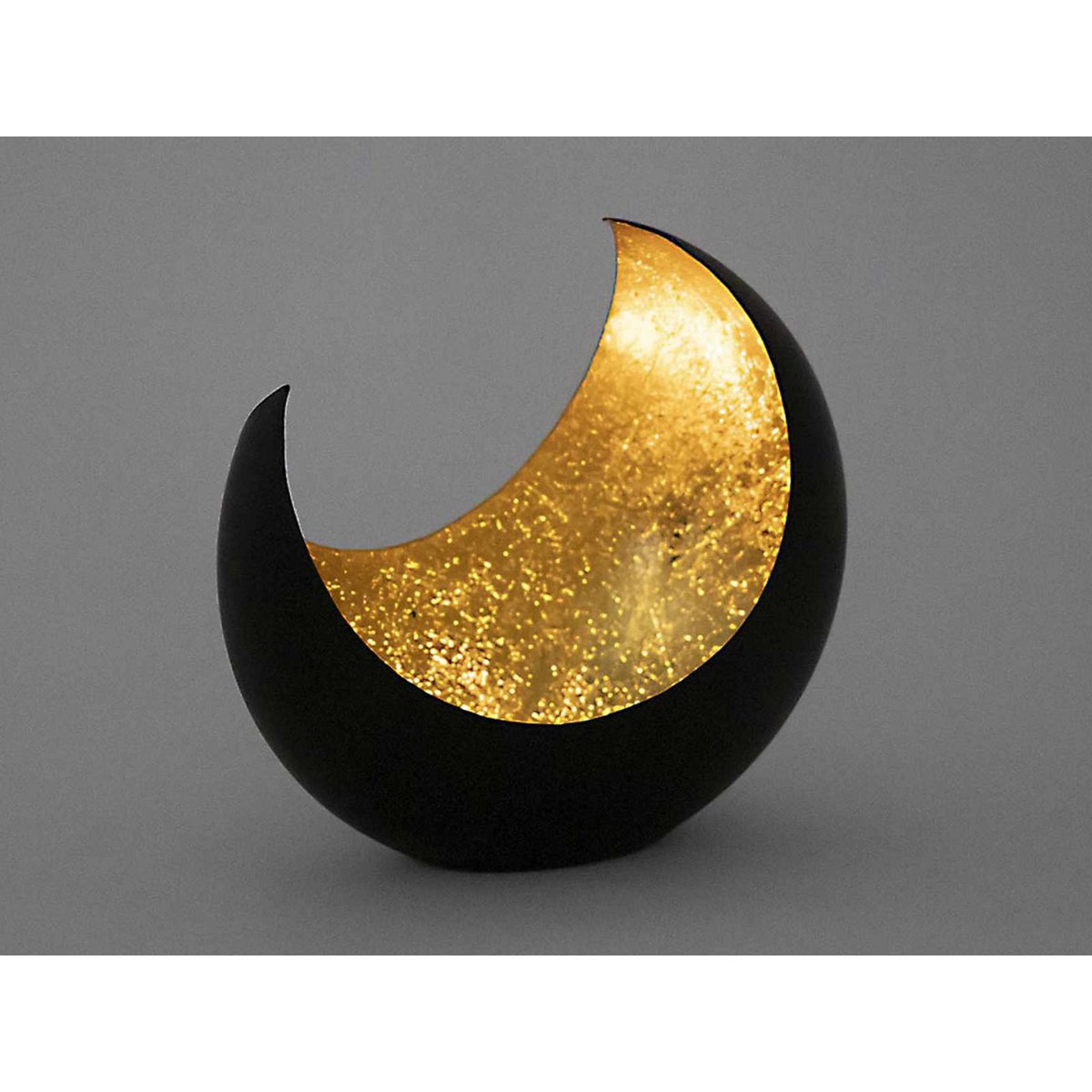 Tea light holder candle holder candlestick moon sickle shape black matt gold plated inside