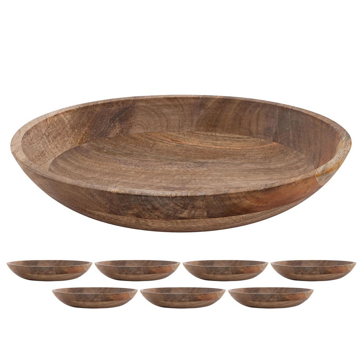 Wooden bowl decorative bowl round ø25 or 30cm H6cm Masterbox 8-piece modern simple mango wood
