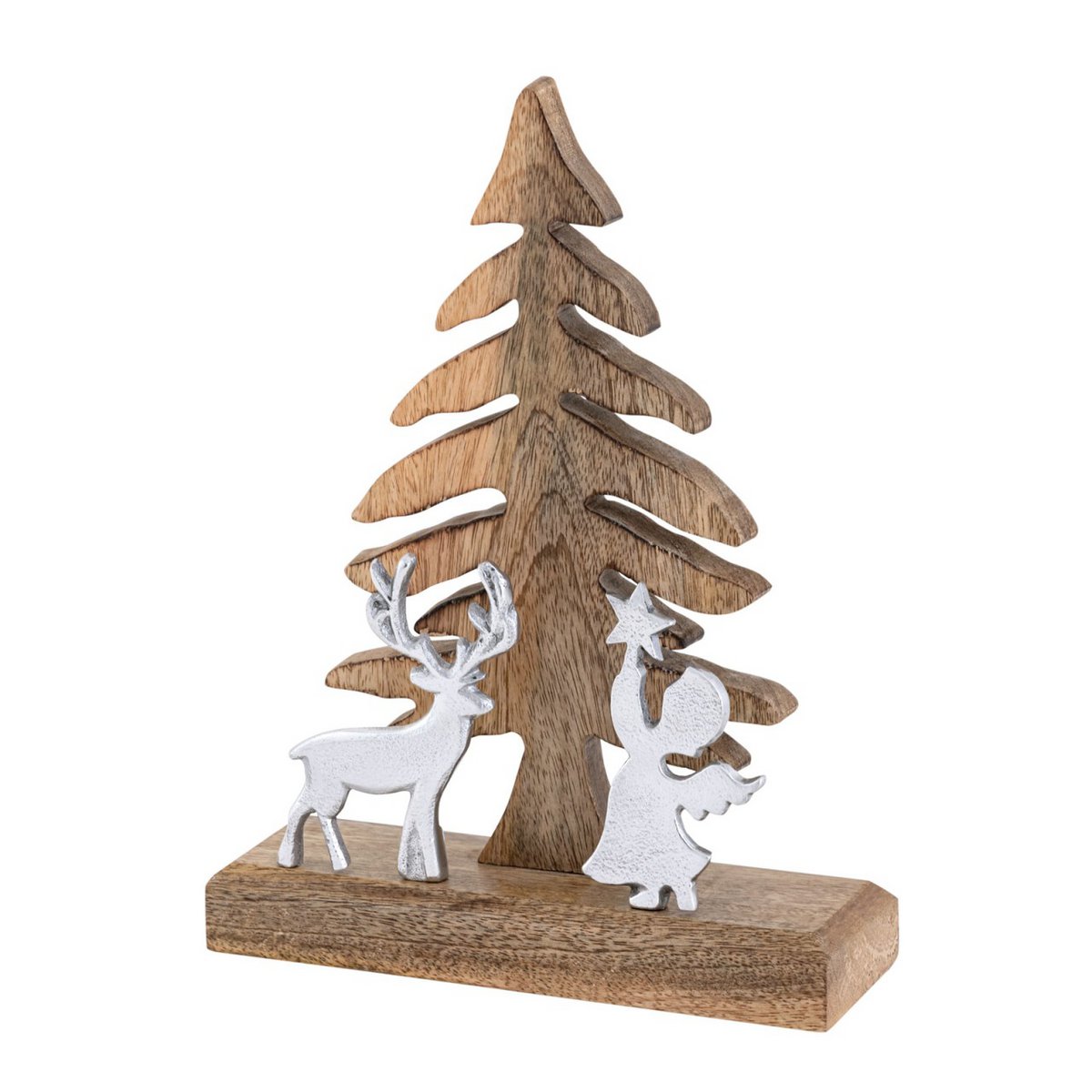 Wooden figure Christmas tree with deer and angel 20x27cm Masterbox 8-piece Christmas decoration mango wood