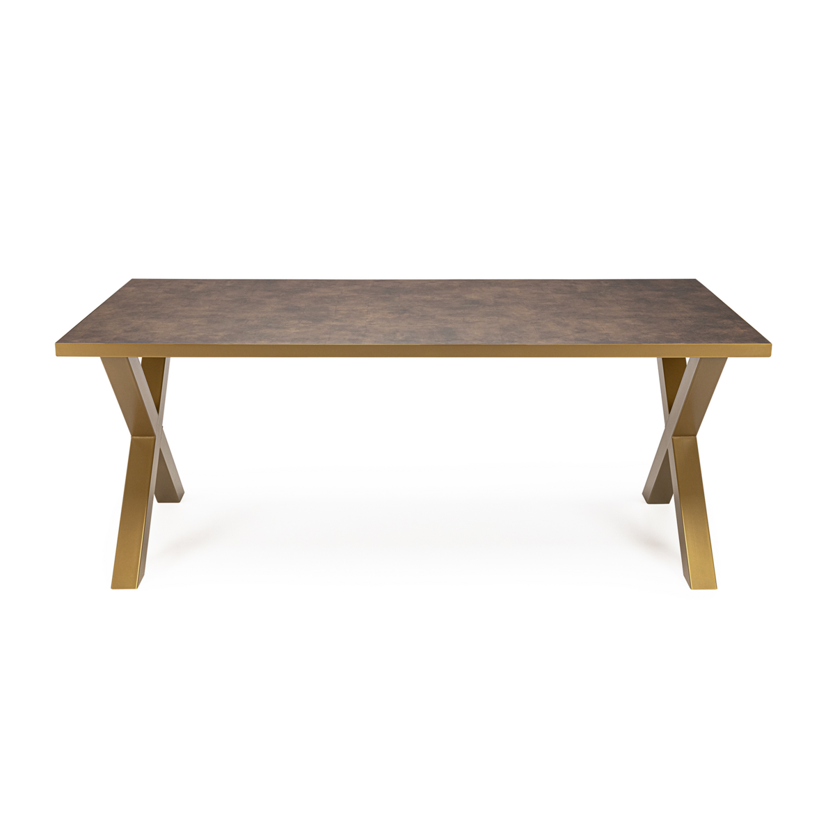 Stalux Dining table 'Rose' 180 x 100cm, color gold / brown leather look