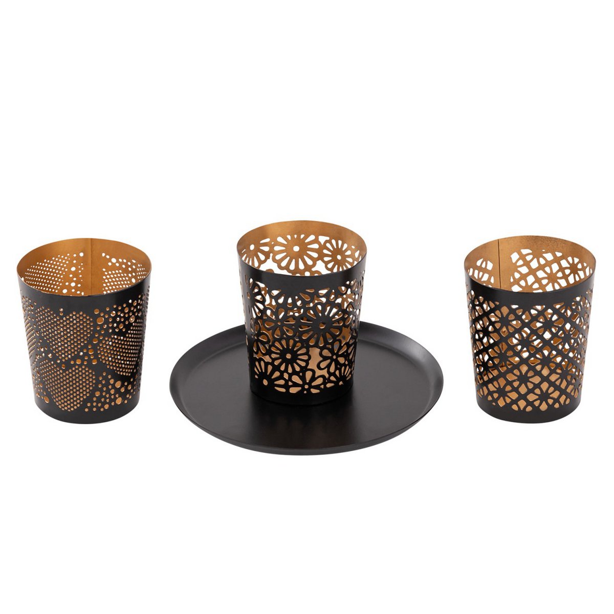 Candle holder set of 3 Masterbox 24x 3-piece candle holder Crete tealight holder round black gold