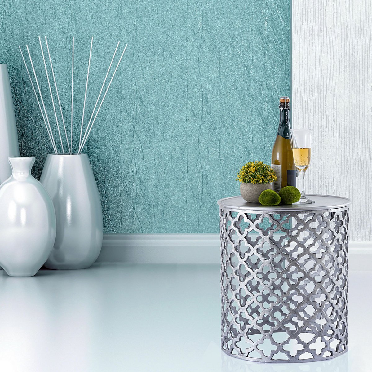 Decorative metal side table ø 40 x 45 cm round Cairo silver or gold aluminum oriental