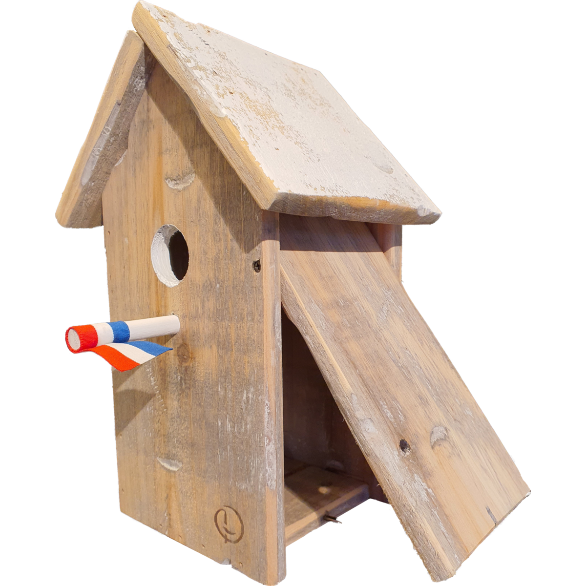 2 bird houses with a pointed roof and a sloping roof