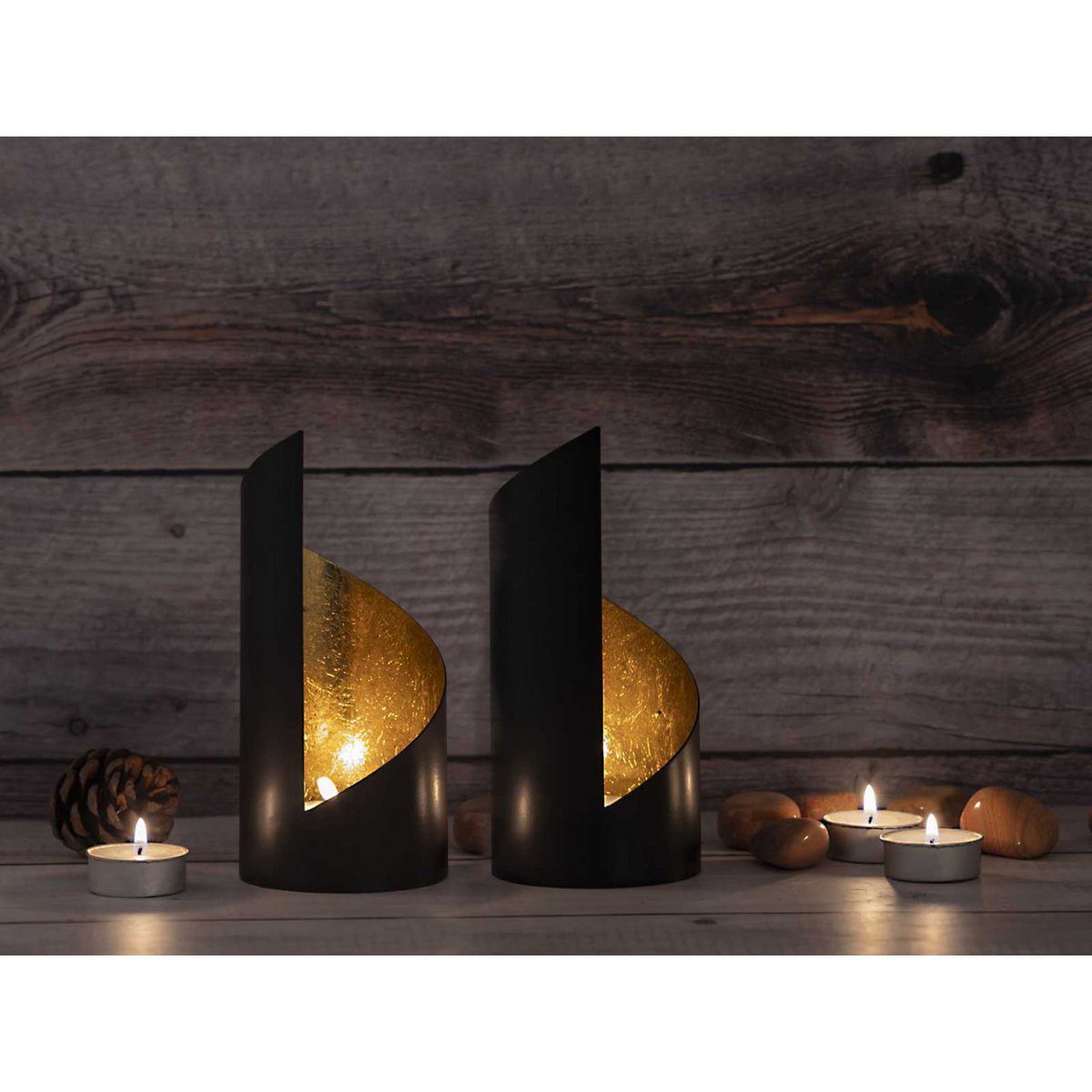Candle holder 32-piece set 2 x 16 VE tealight holder Kevin cylindrical black matt gold-plated inside
