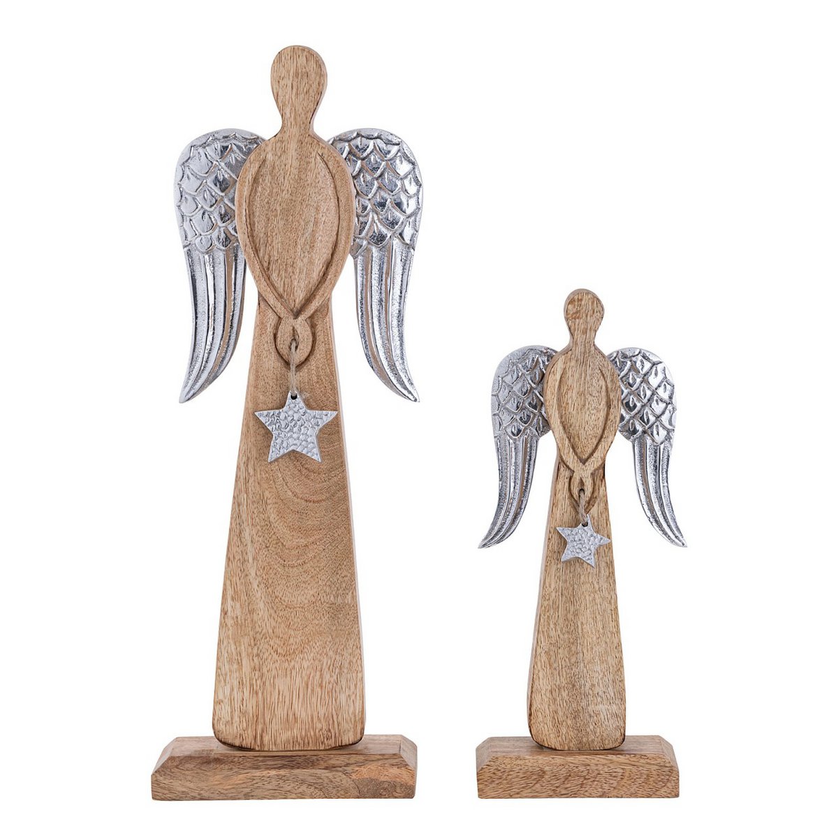Decorative angel figure set of 2 13/17x32/47cm Christmas decoration master box 6 pieces mango wood