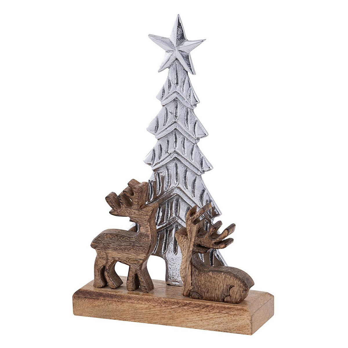 Decorative figure Christmas tree with deer 20x31cm Christmas decoration mango wood aluminum