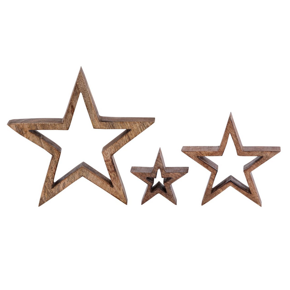 Decorative Star Figures Set of 3 Wooden Figures 26/17/10cm Christmas Decoration Mango Wood