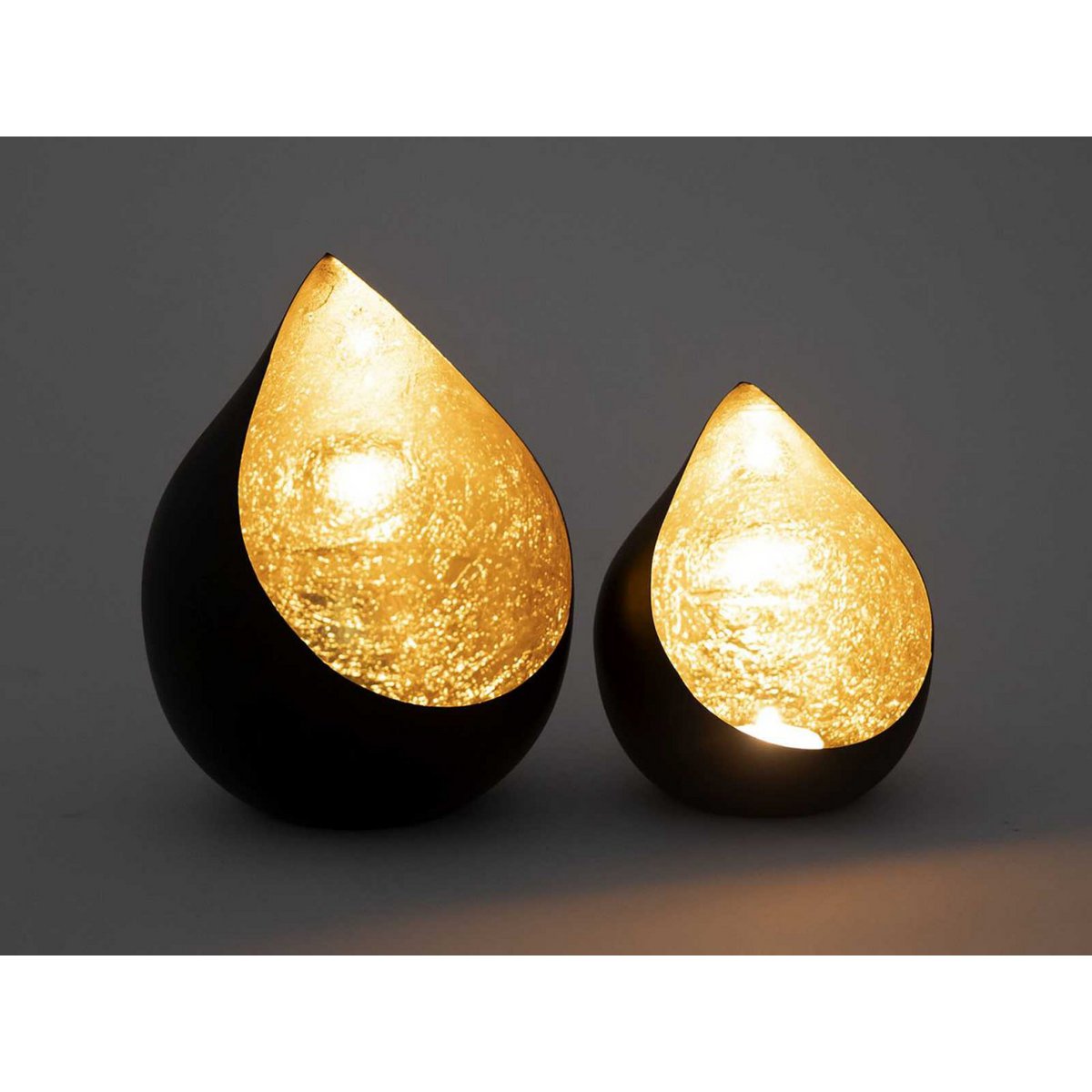 Candle holder 24-piece set 2 x 12 VE tea light holder Romy teardrop shape black matt inside gold-plated
