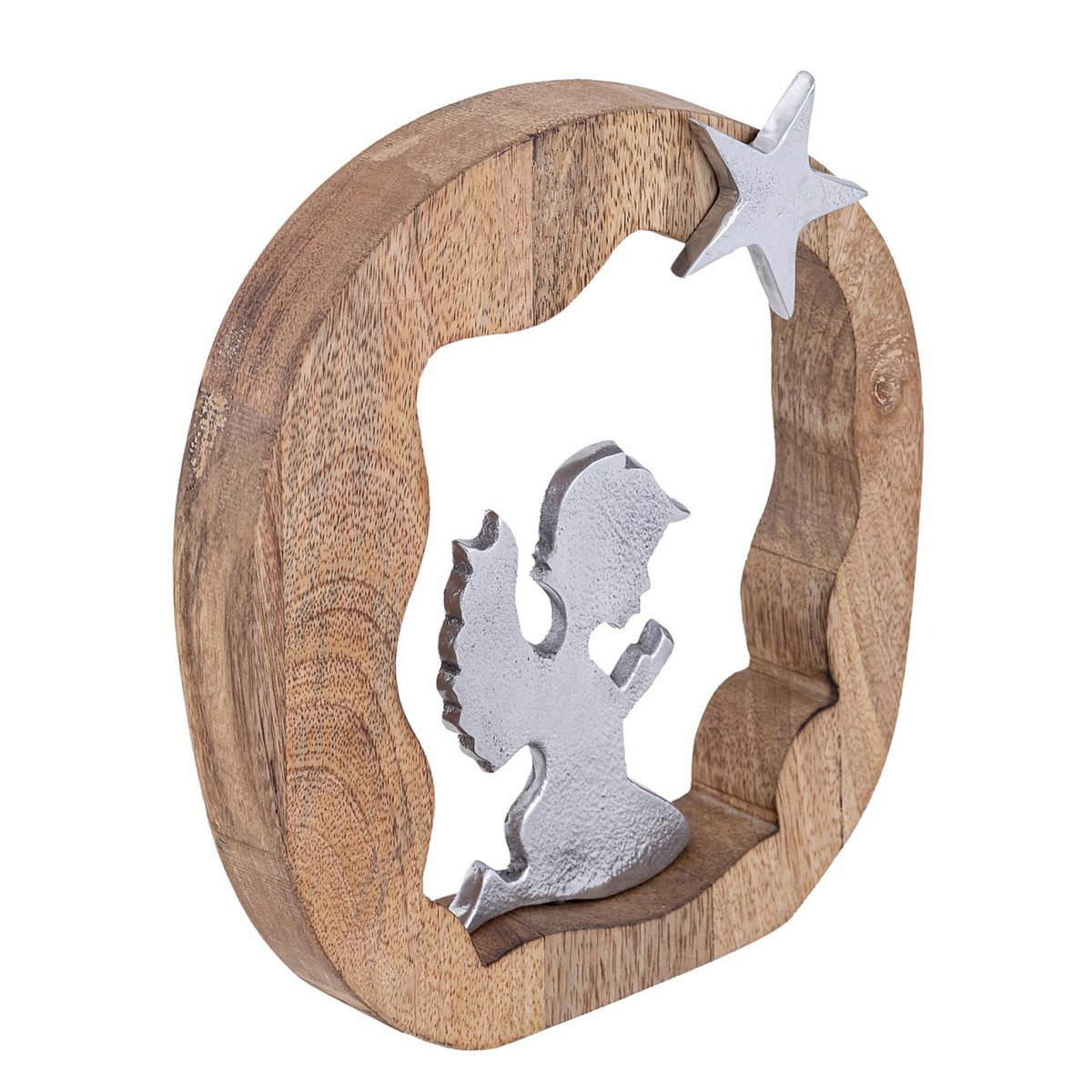 Decorative figure praying angel 20x20cm Masterbox 16-piece wooden figure lucky angel mango wood aluminum