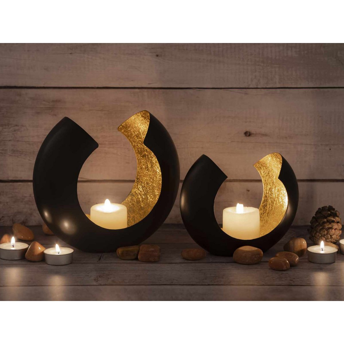 Candle holder 24-piece set 2 x 12 VE tealight holder candlestick Omega black matt gold-plated inside