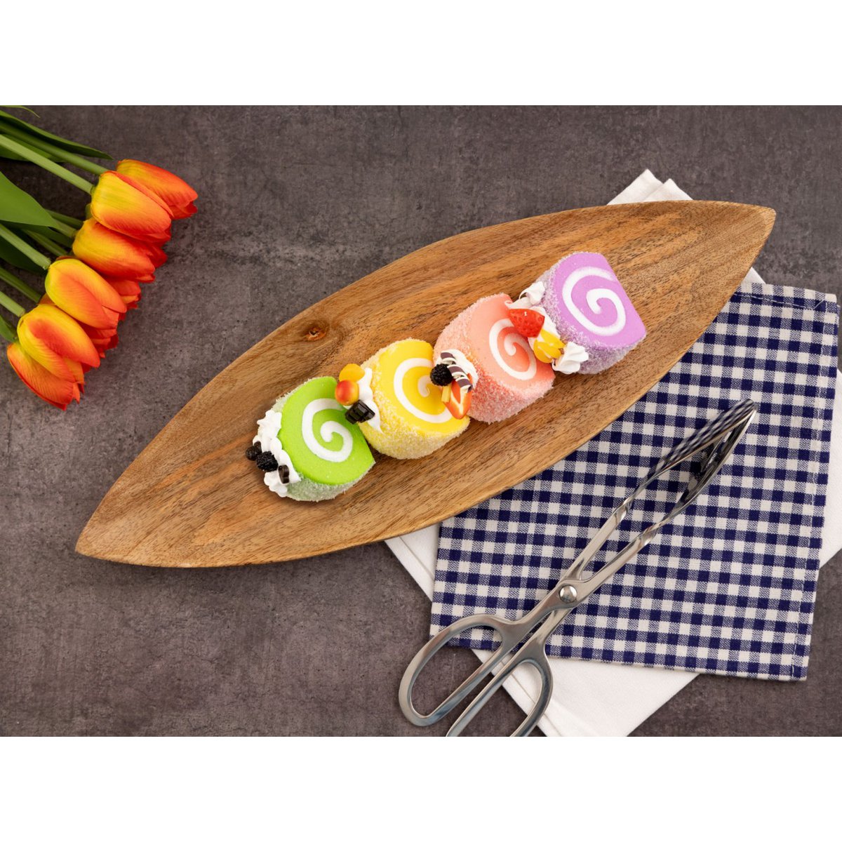 Decorative bowl wooden bowl W40xH3xD14cm boat ship-shaped solid mango wood