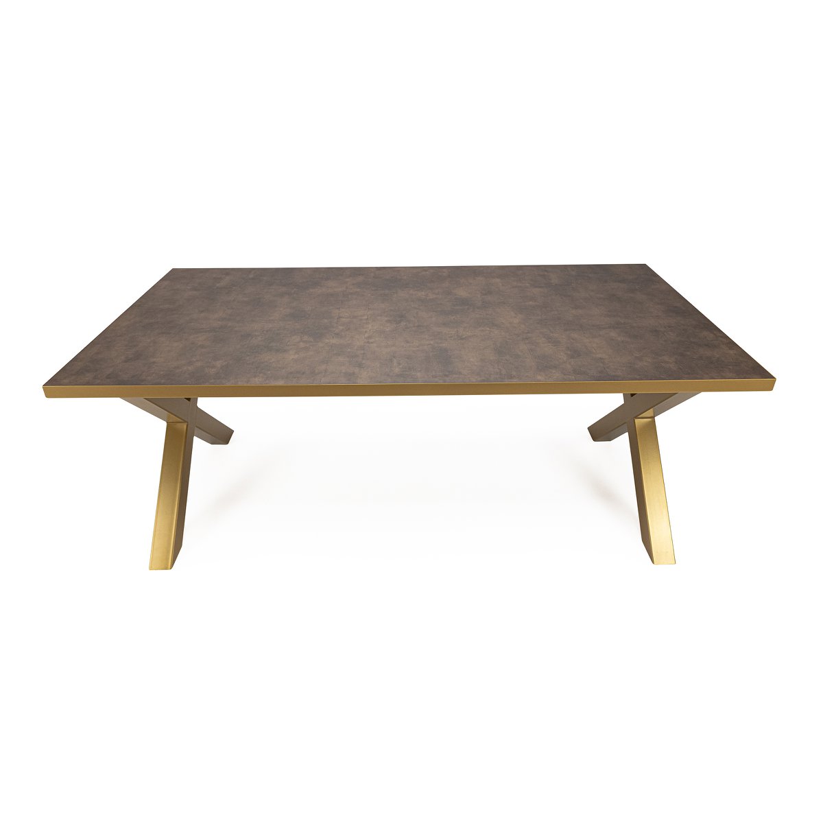 Stalux Dining table 'Rose' 180 x 100cm, color gold / brown leather look