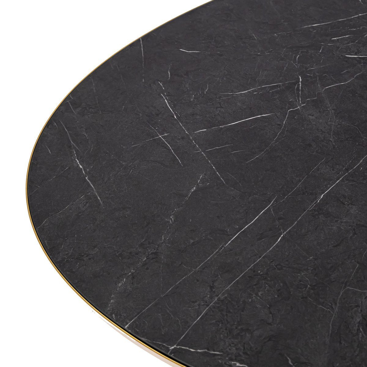 Stalux Oval dining table 'Mees' 240 x 110cm, color gold / black marble