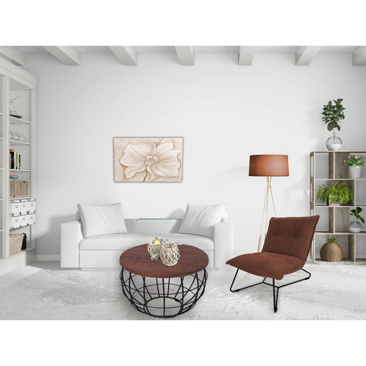 Coffee table sustainable round ø 75 cm living room table solid wood London metal grid metal frame