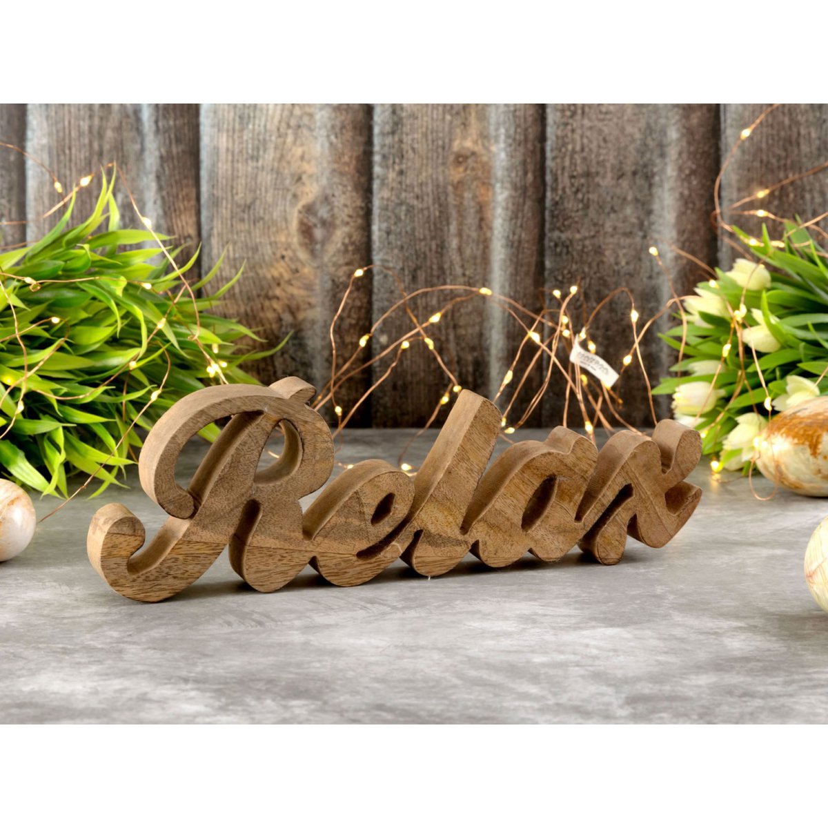 Lettering wooden figure Relax W28x9cm decorative lettering solid mango wood