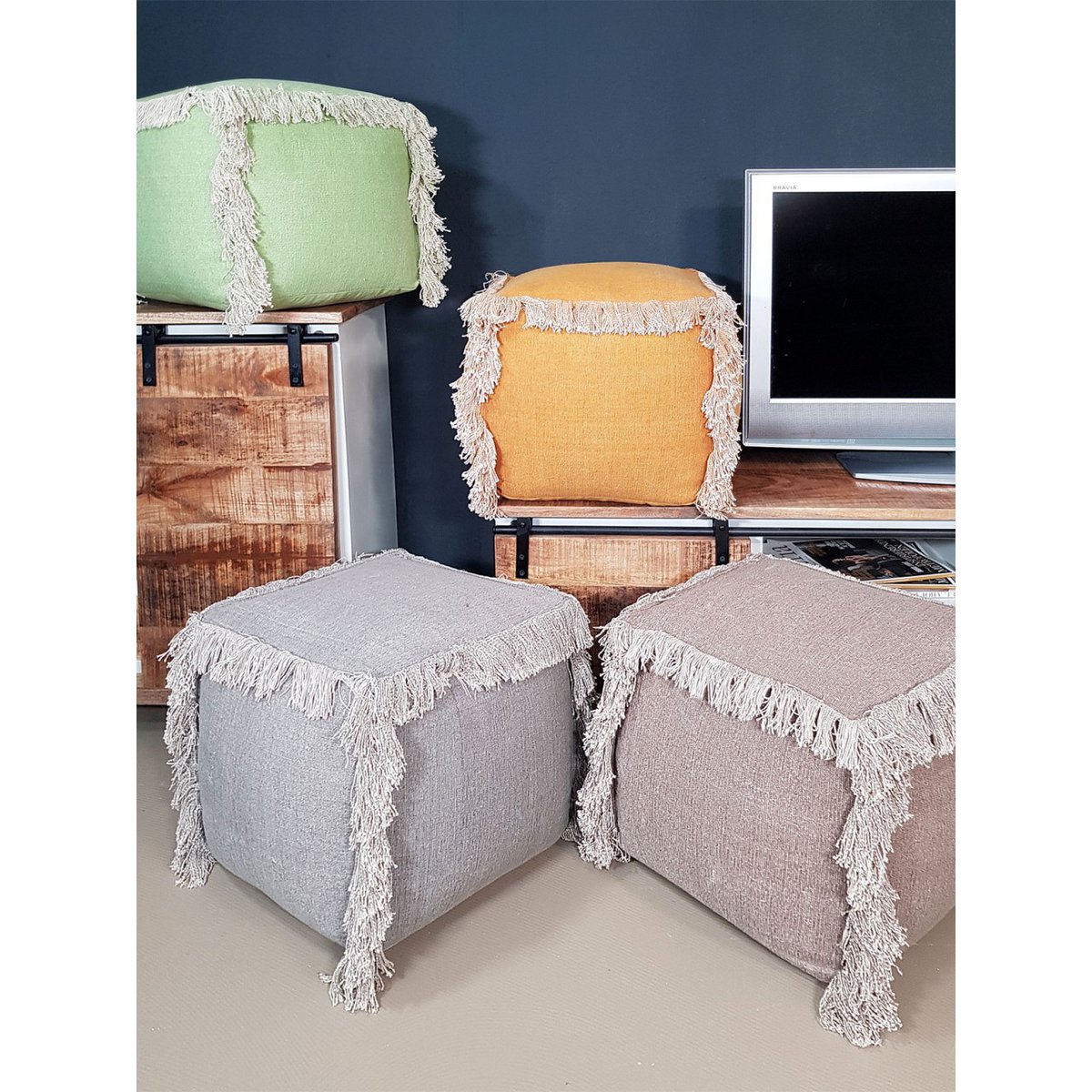 Floor cushion 2nd choice stool pouf 40x40 cm cube seat pouf footstool stonewashed