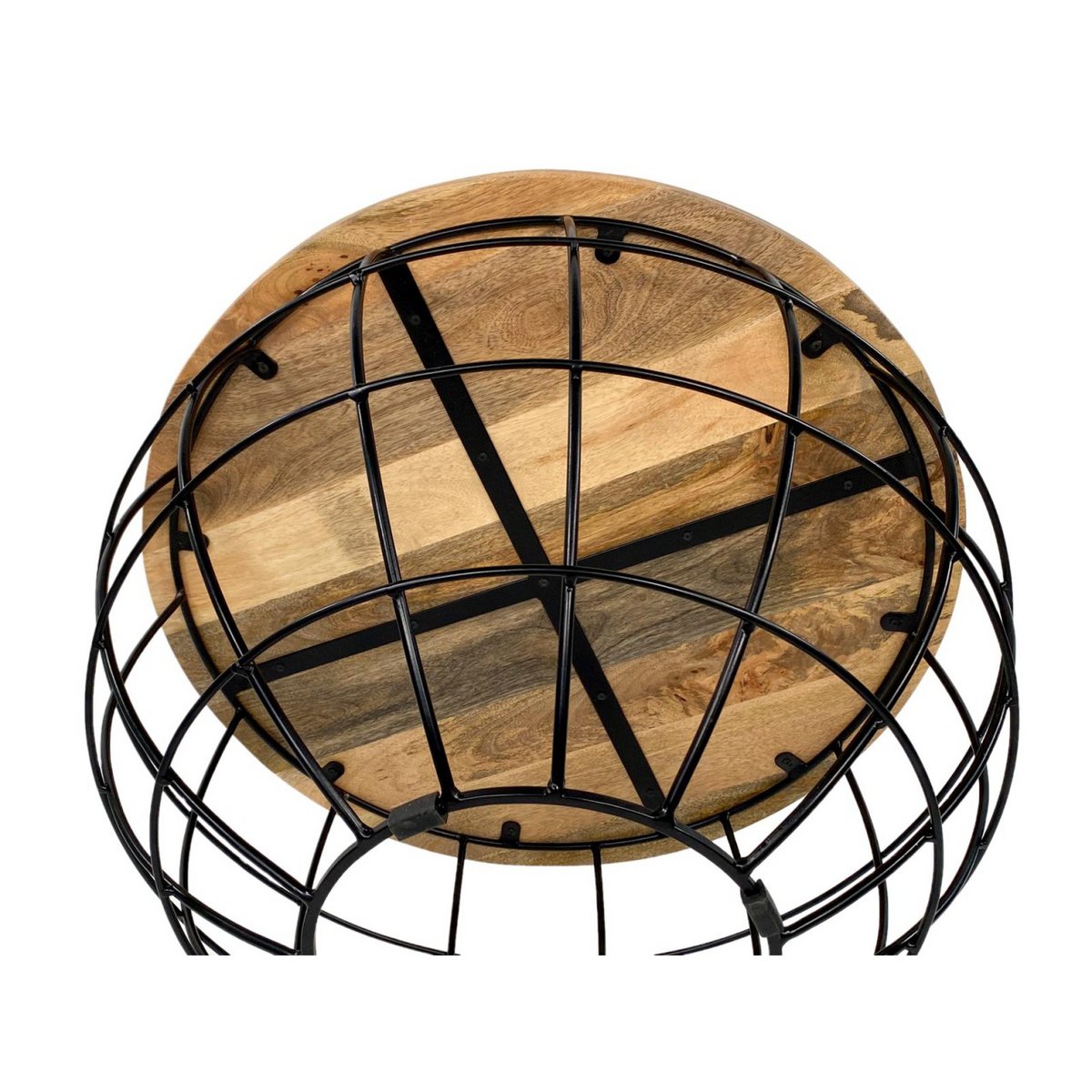 Coffee table round sustainable Lexington ø 75 cm metal grid wire frame solid wood living room table