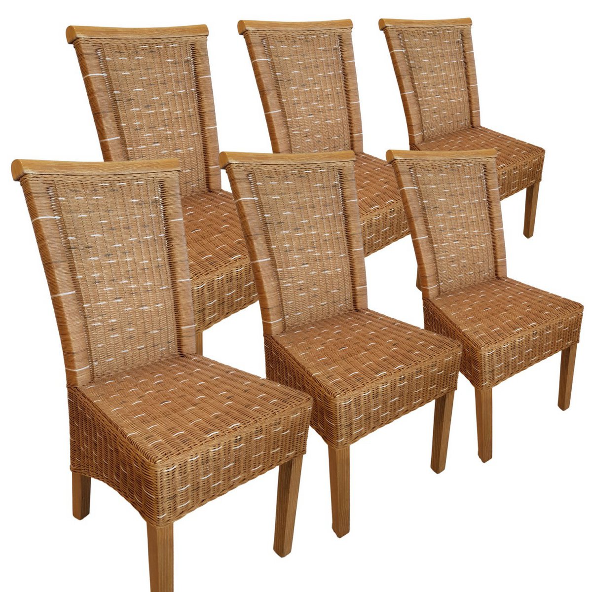 Dining room chairs set rattan chairs Perth 6 pieces brown seat cushions linen white
