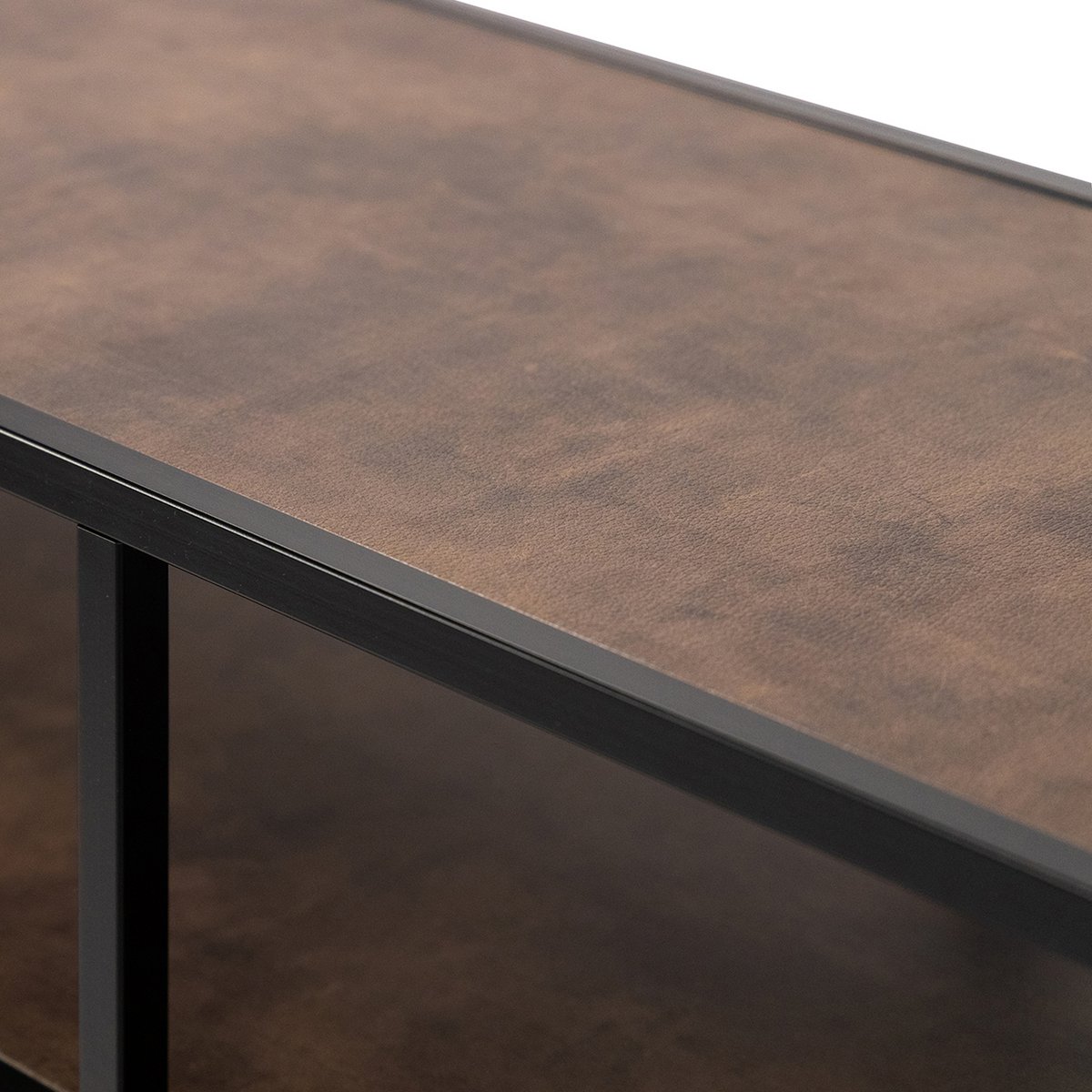 Stalux Side-table 'Teun' 200cm, color black / brown leather look