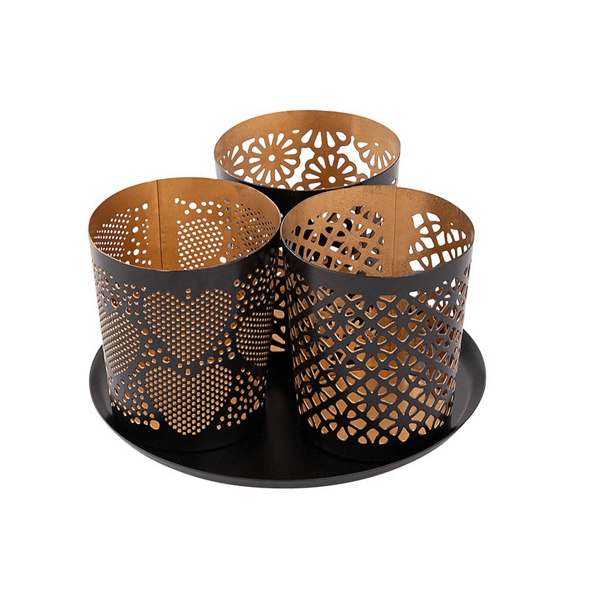 Candle holder set of 3 Masterbox 24x 3-piece candle holder Crete tealight holder round black gold