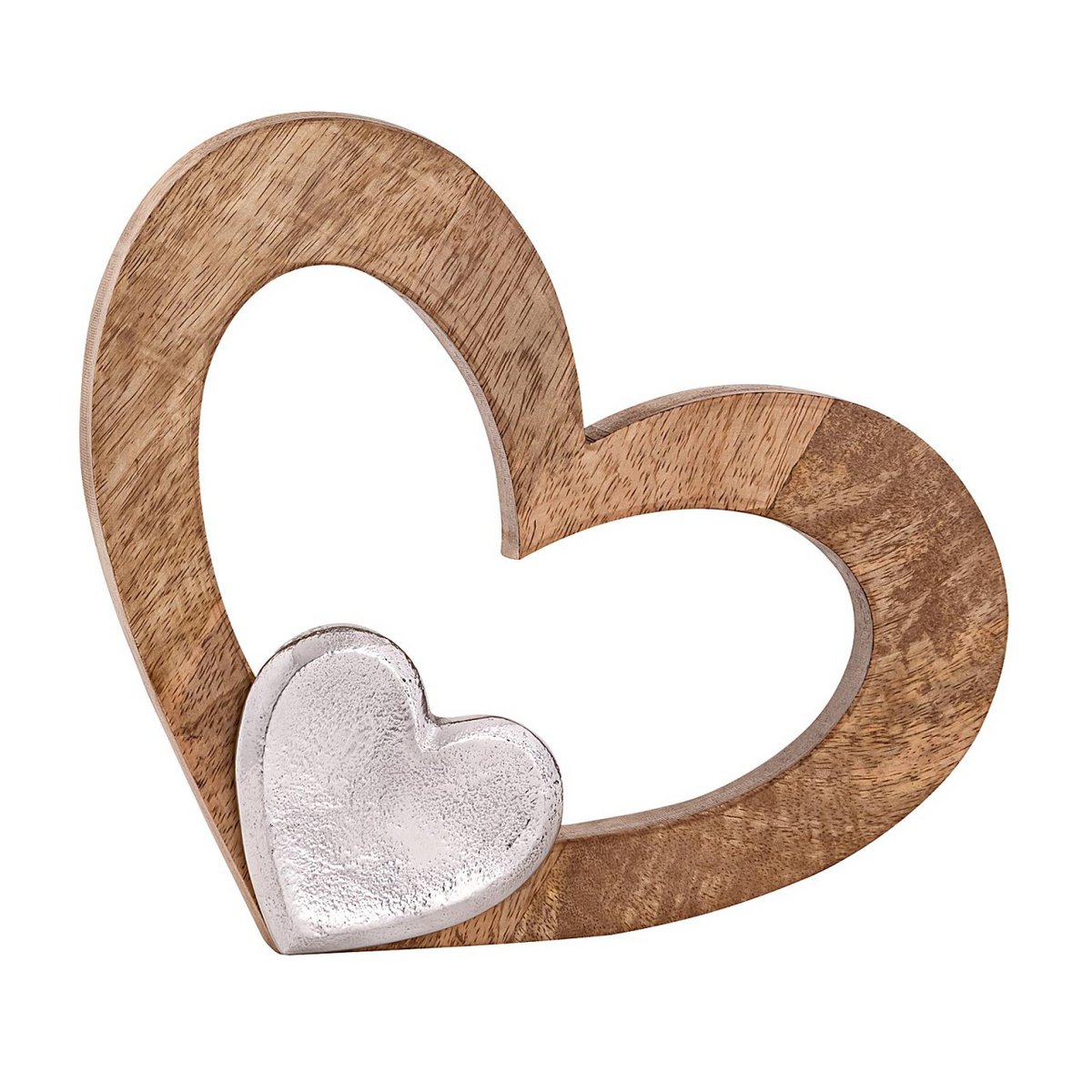 Decorative heart figure 27x21cm wooden figure little heart mango wood aluminum