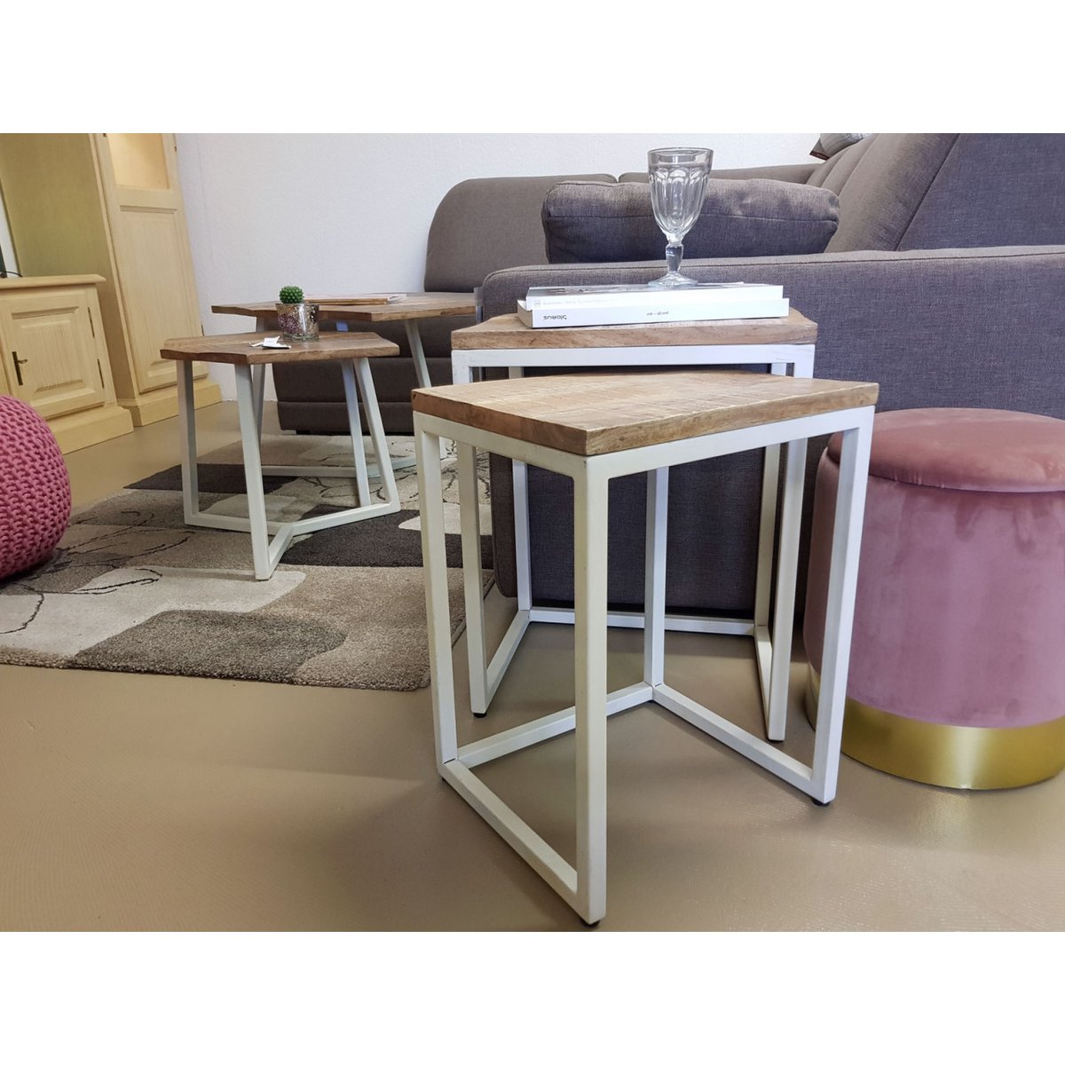 Coffee table set 2 pieces living room table nesting table Dallas metal frame black or white