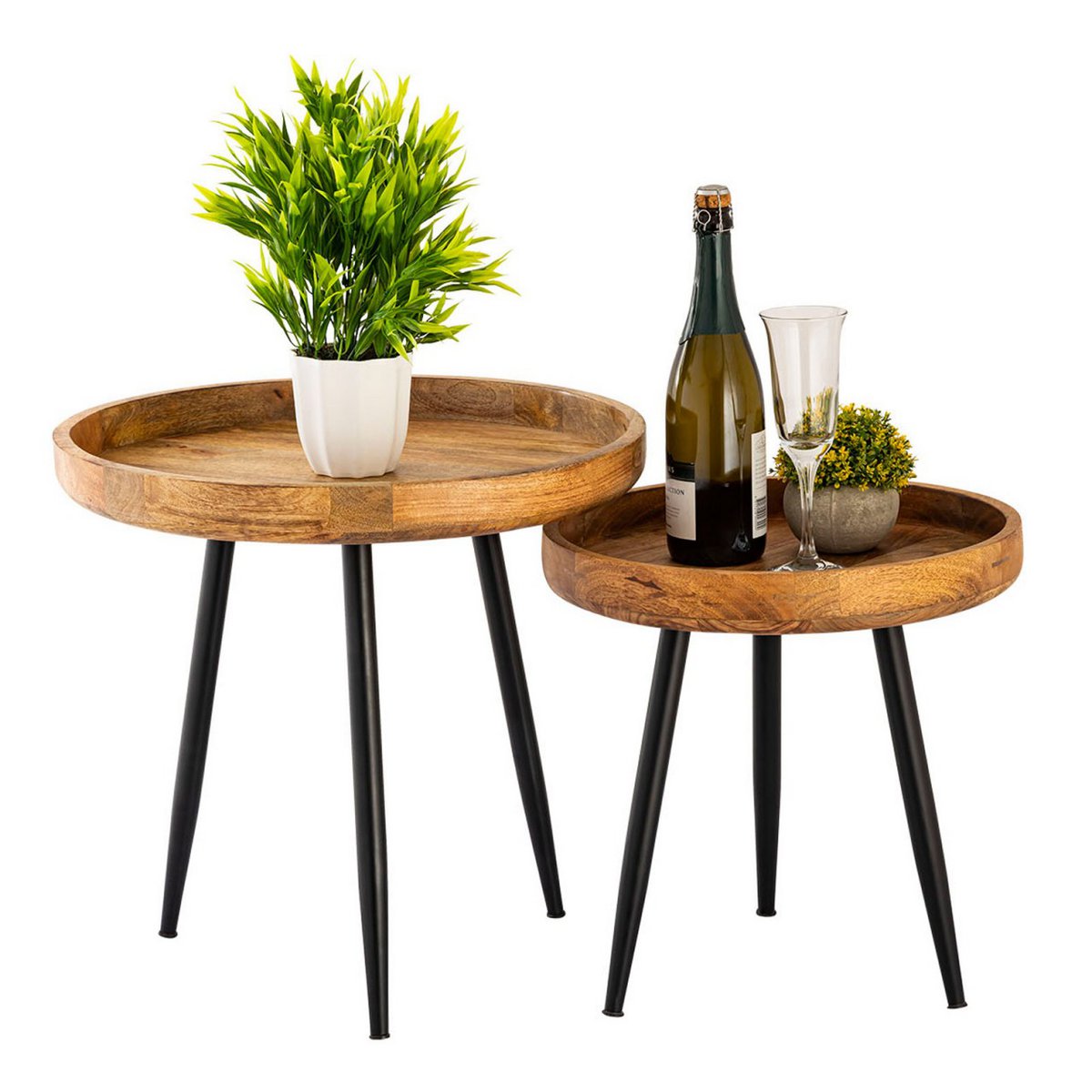 Side table wood round ø 40 or 50cm coffee table living room table Vancouver metal feet matt black