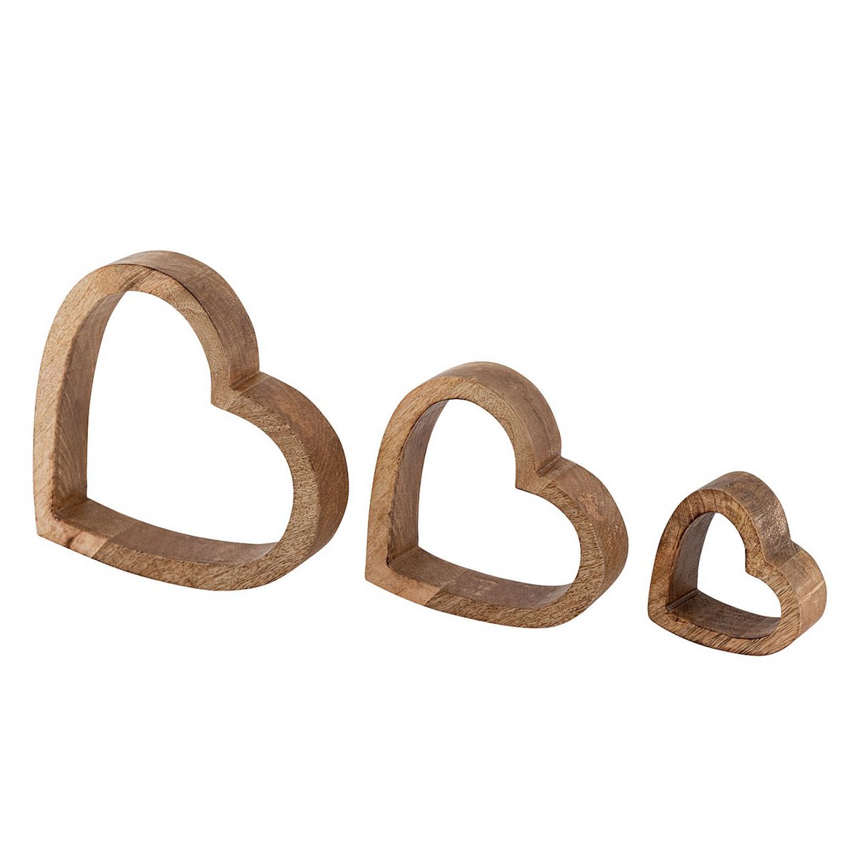 Decorative hearts set of 3 wooden figures 24/18/11cm wedding decoration mango wood