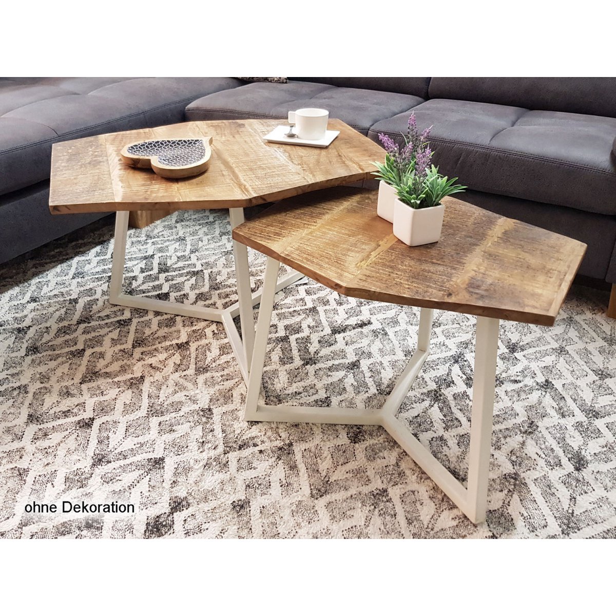 Coffee table set 2 pieces living room table nesting table Paris metal frame black white or old silver