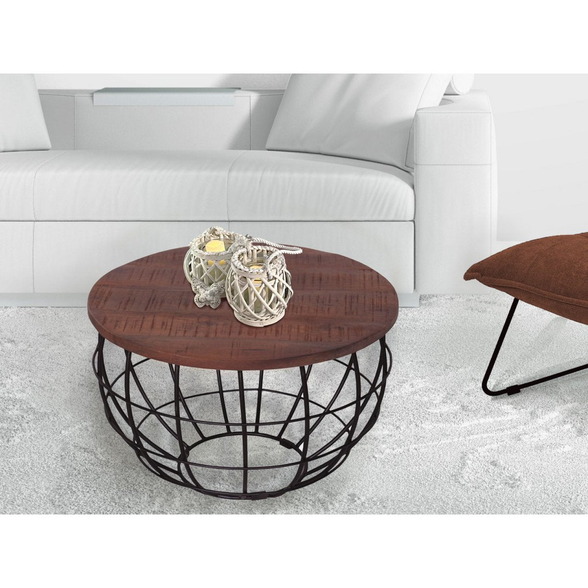 Coffee table ø 55 cm living room table round side table sustainable London metal wire frame grid