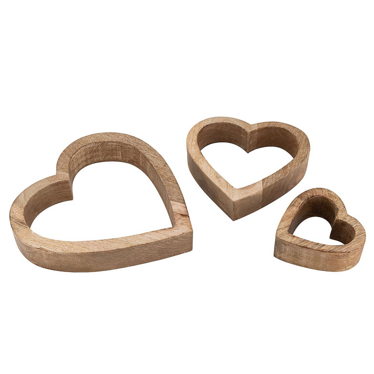 Decorative figure hearts 12x set of 3 wooden figures 24/18/11cm Masterbox wedding decoration mango wood