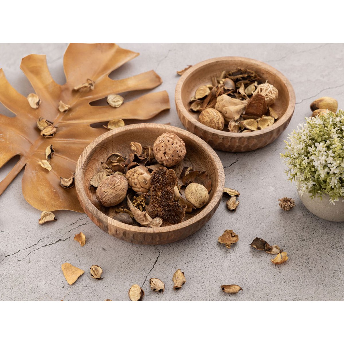 Wooden bowl set of 2 ø15/17cm H4cm decorative bowl Tik & Tok round mango wood