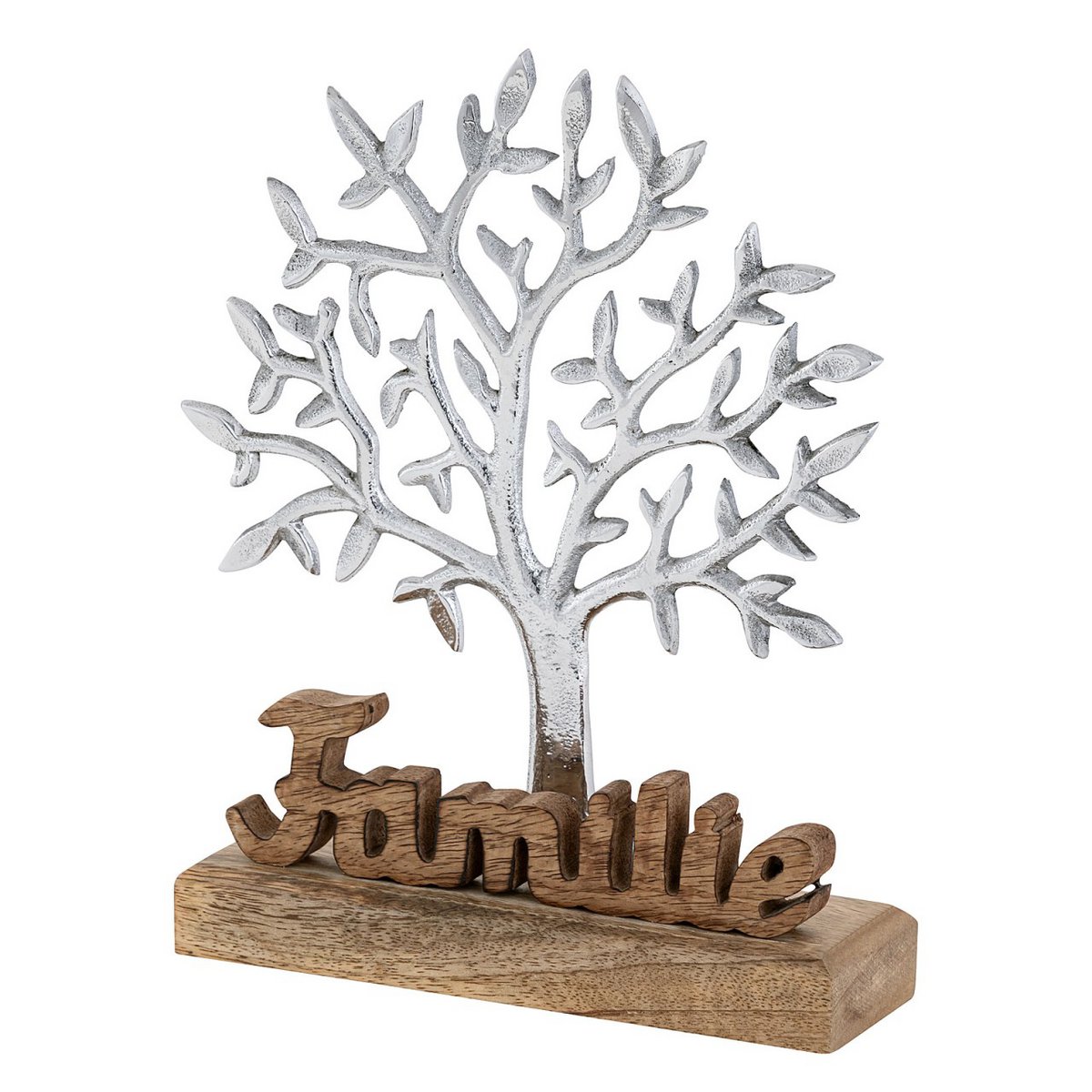 Decorative figure tree of life with lettering family wooden figure 20x27cm Masterbox 8-piece aluminum