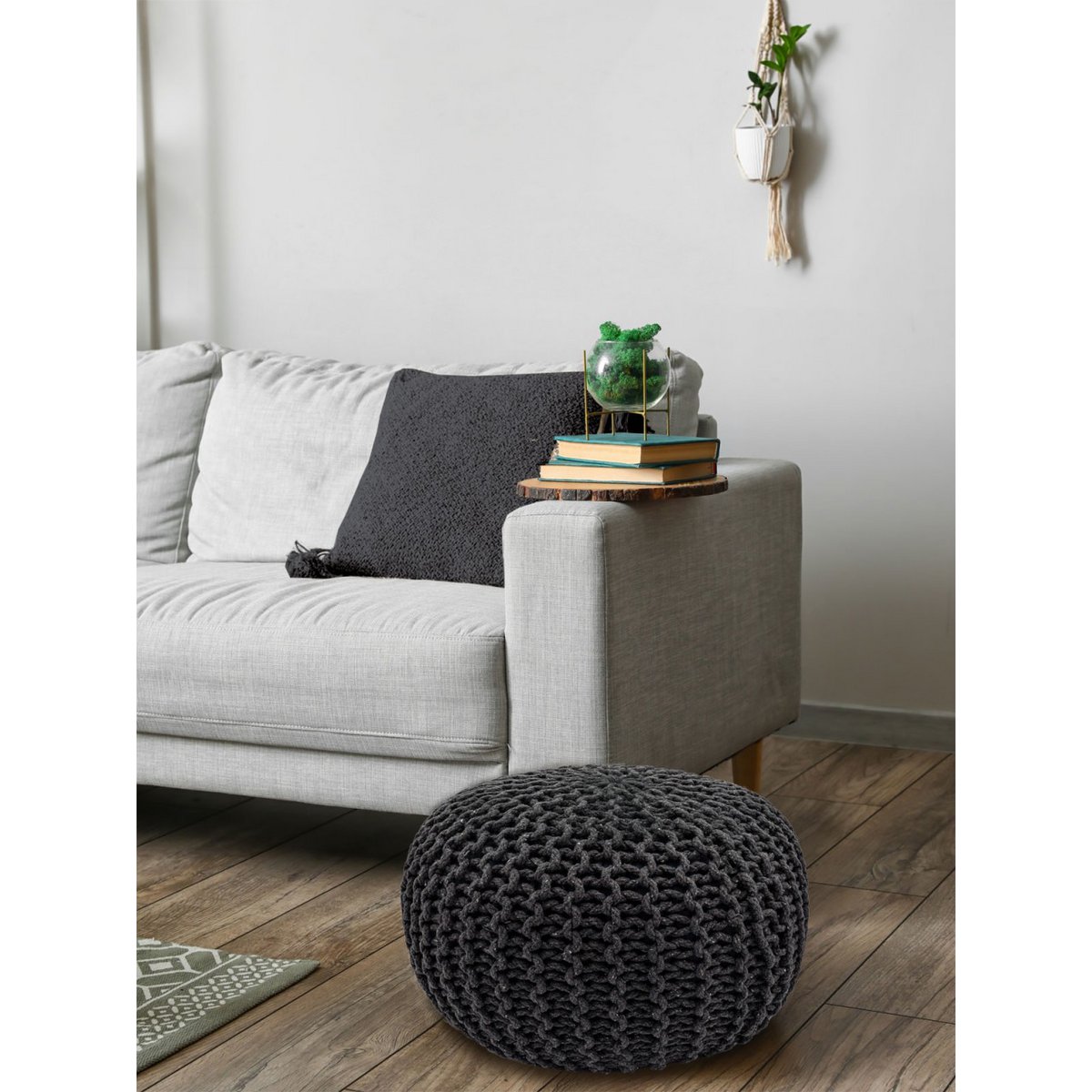 Pouf Ø 55 cm knitted stool pouf floor cushion coarse knit look extra high height 37 cm