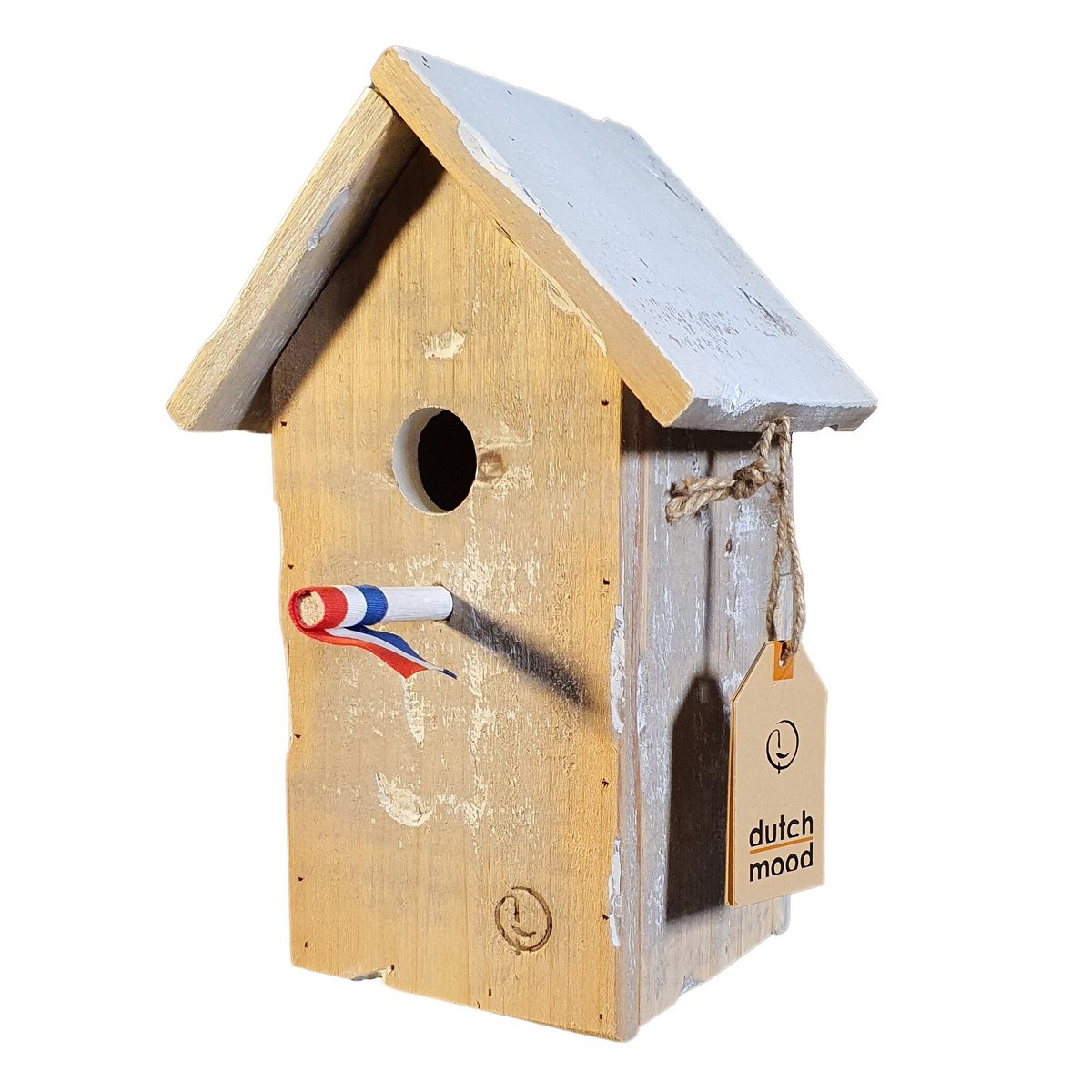2 bird houses with a pointed roof and a sloping roof