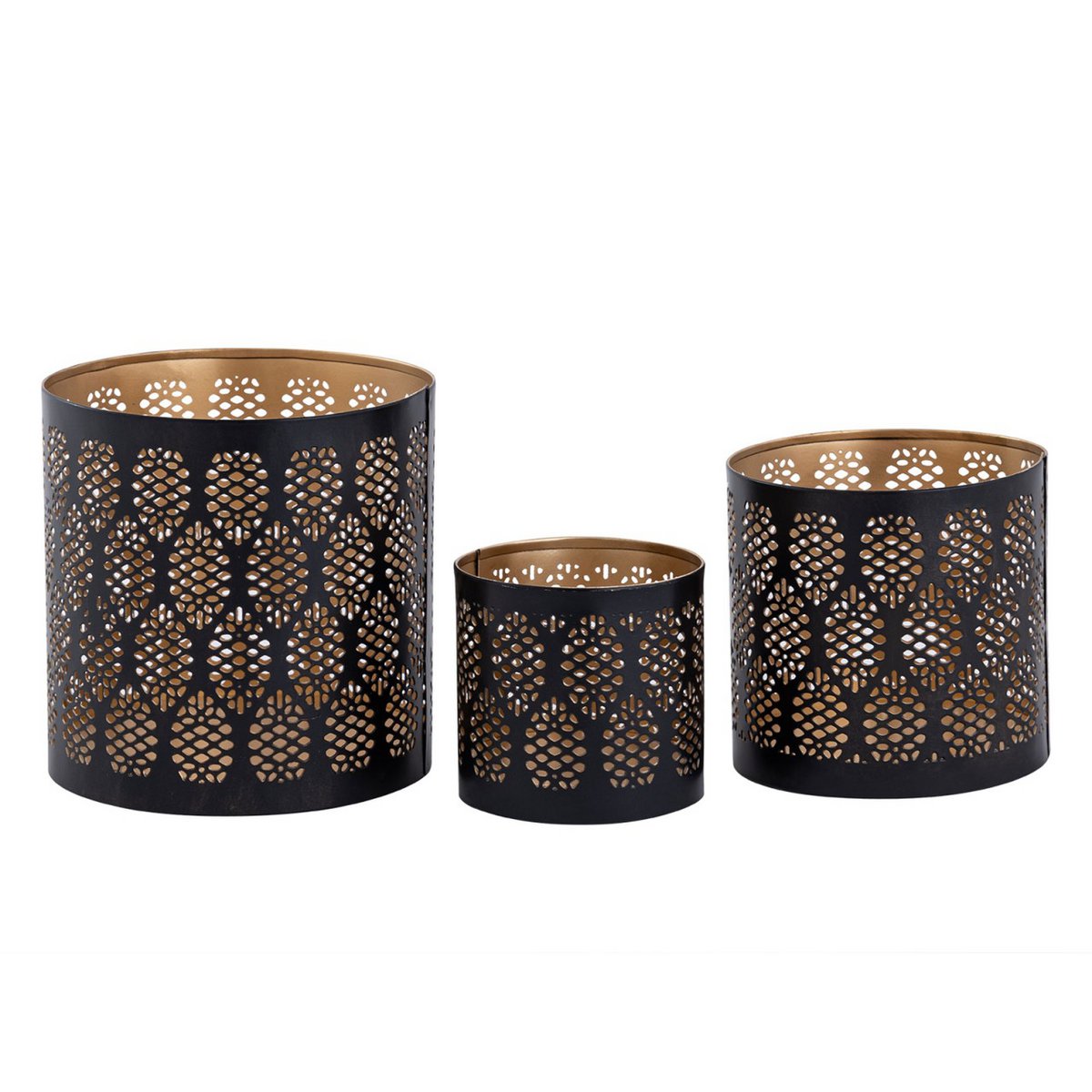 Candlestick set of 3 Masterbox 18x 3-piece lantern oriental tealight holder round black gold