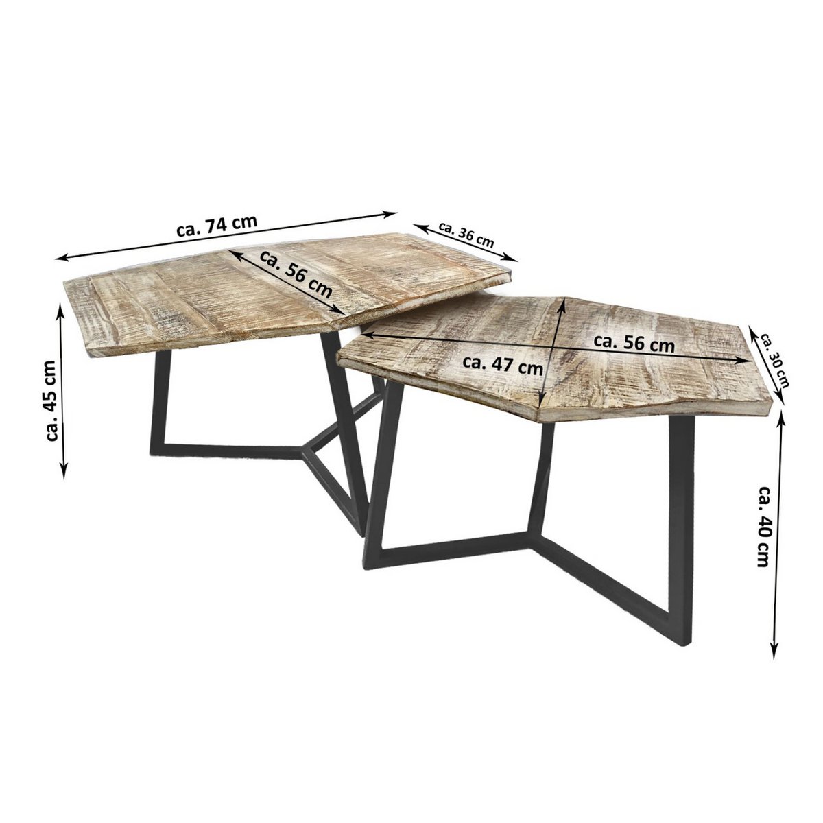 Coffee table set 2 pieces living room table nesting table Paris metal frame black white or old silver