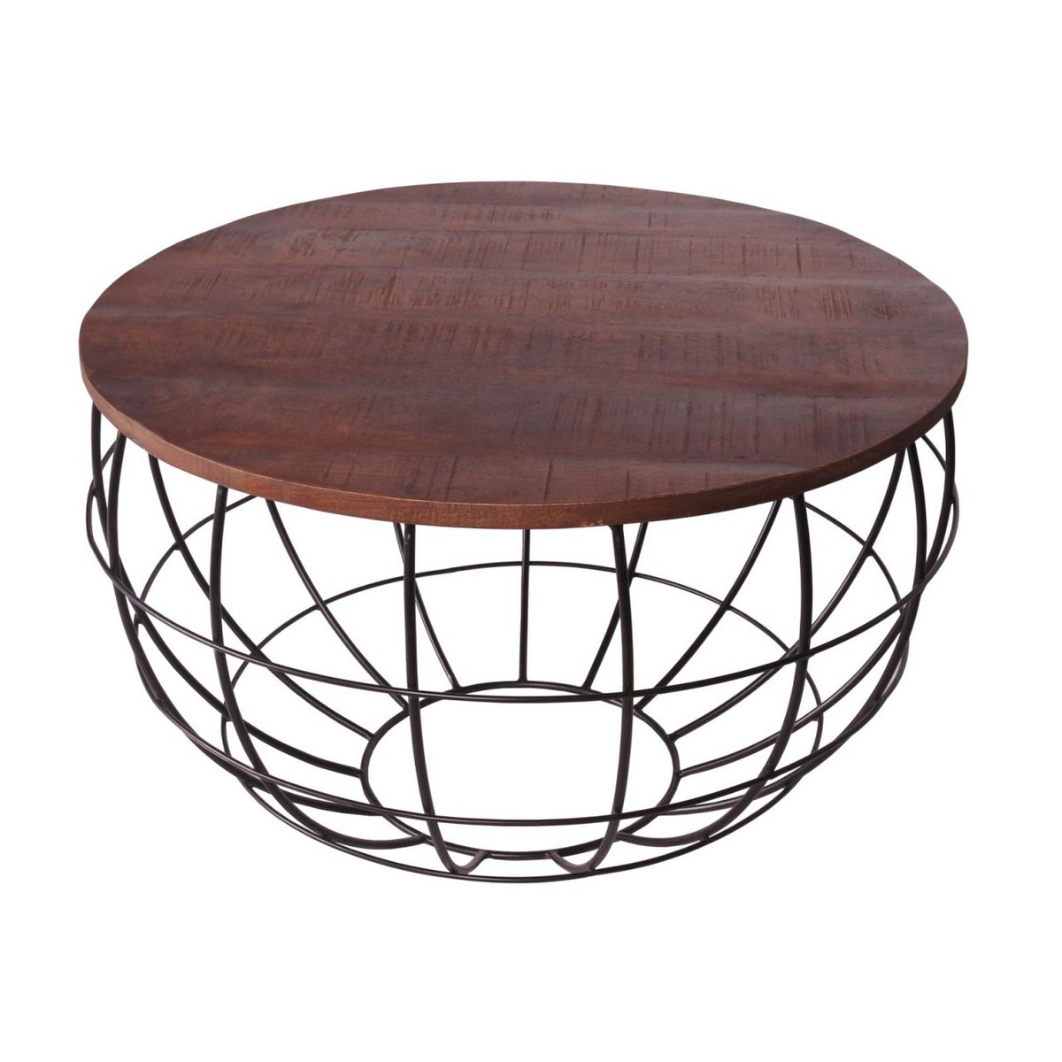 Coffee table sustainable round ø 75 cm living room table solid wood London metal grid metal frame
