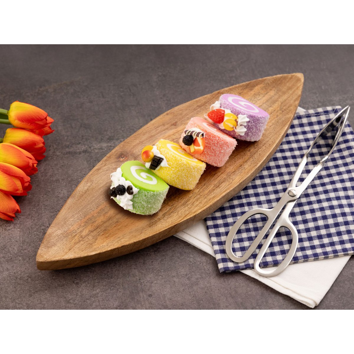 Decorative bowl wooden bowl W40xH3xD14cm Masterbox 16-piece boat ship-shaped solid mango wood