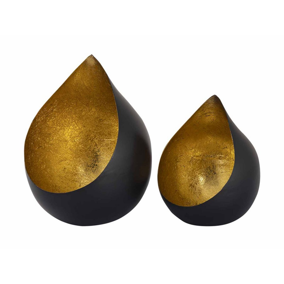 Candle holder 24-piece set 2 x 12 VE tea light holder Romy teardrop shape black matt inside gold-plated