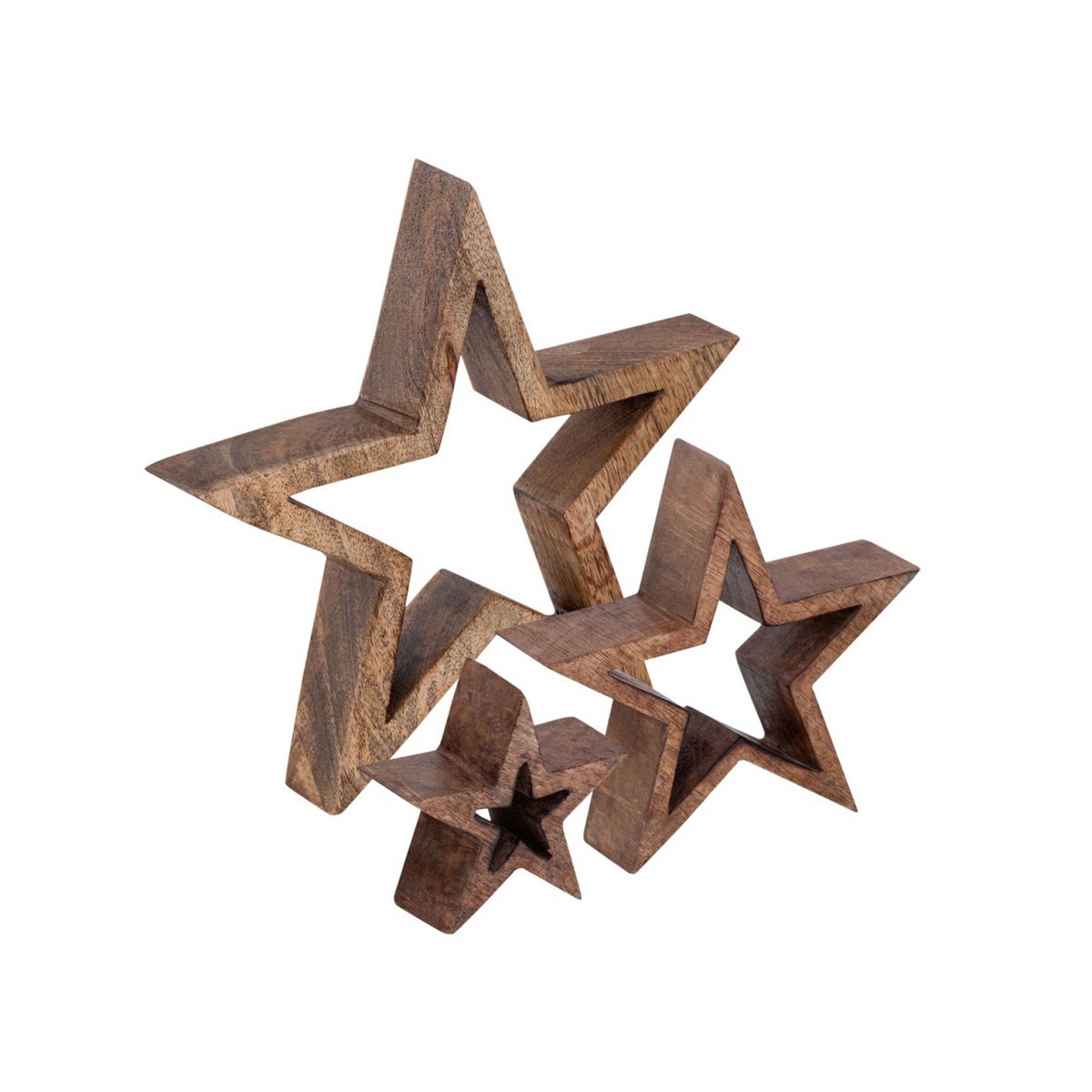 Decorative Star Figures 12x Set of 3 Wooden Figures 26/17/10cm Masterbox Christmas Decoration Mango Wood