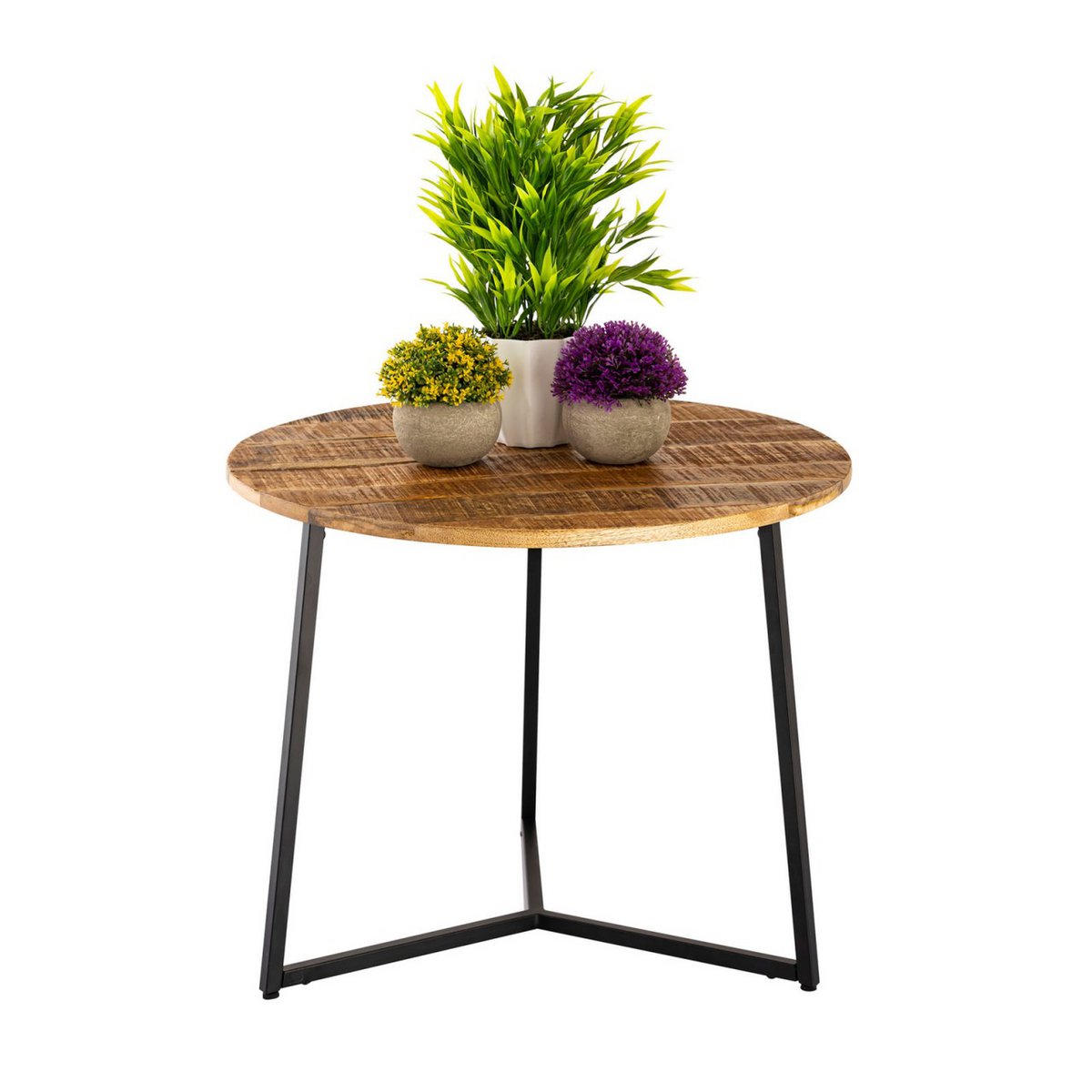 Coffee table round solid wood ø 56cm living room table side table La Palma metal frame black