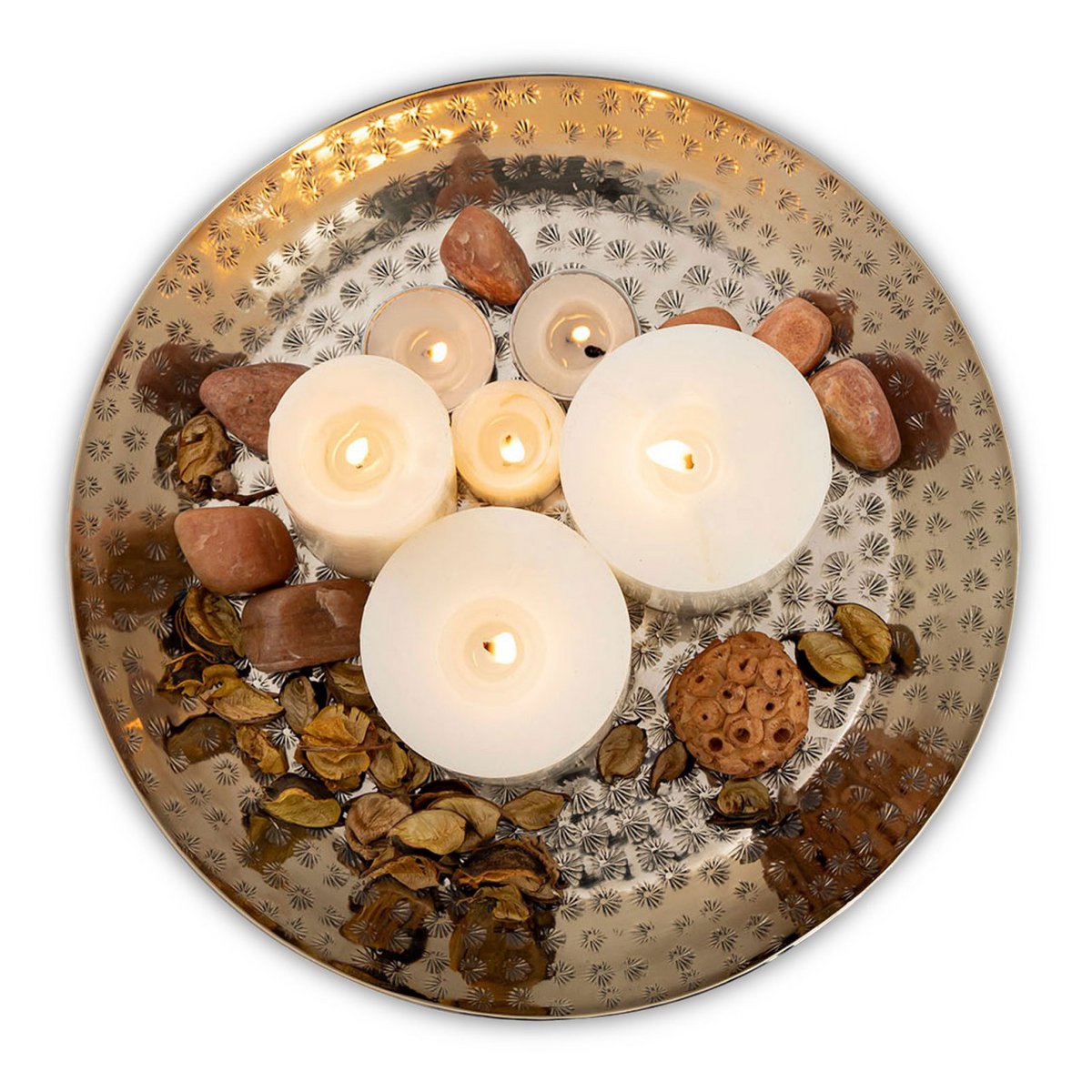 Decorative tray, 20 pieces, metal, ø 28 cm, round, gold or silver. Decorative tray, serving tray, candle tray